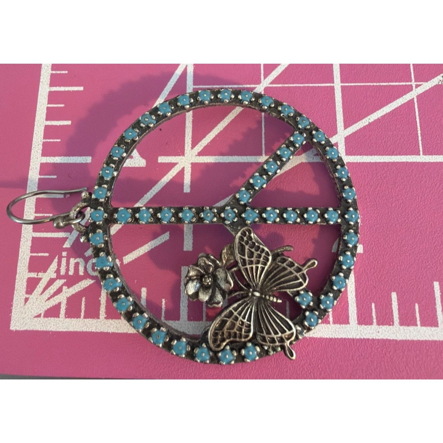 Other Silver Tone Turquoise Enamel Dangle Earring Peace Sign Butte Size ONE SIZE - 5 Thumbnail