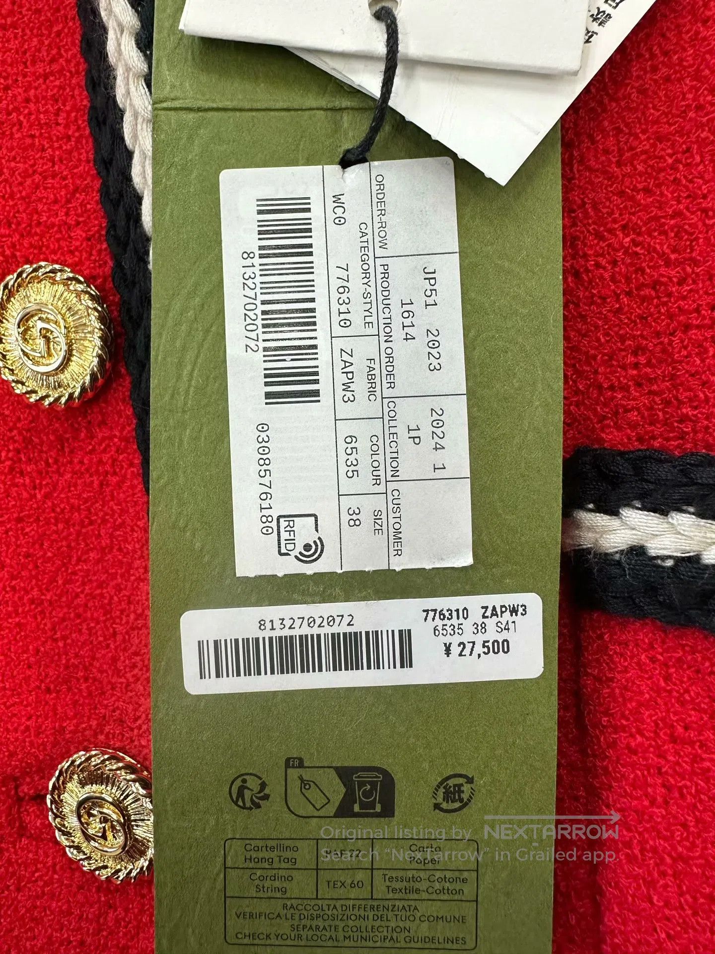 Gucci Guicci Red Classic Double G Gold Button Jacket| Size XS / US 0-2 / IT 36-38 - 3 Thumbnail