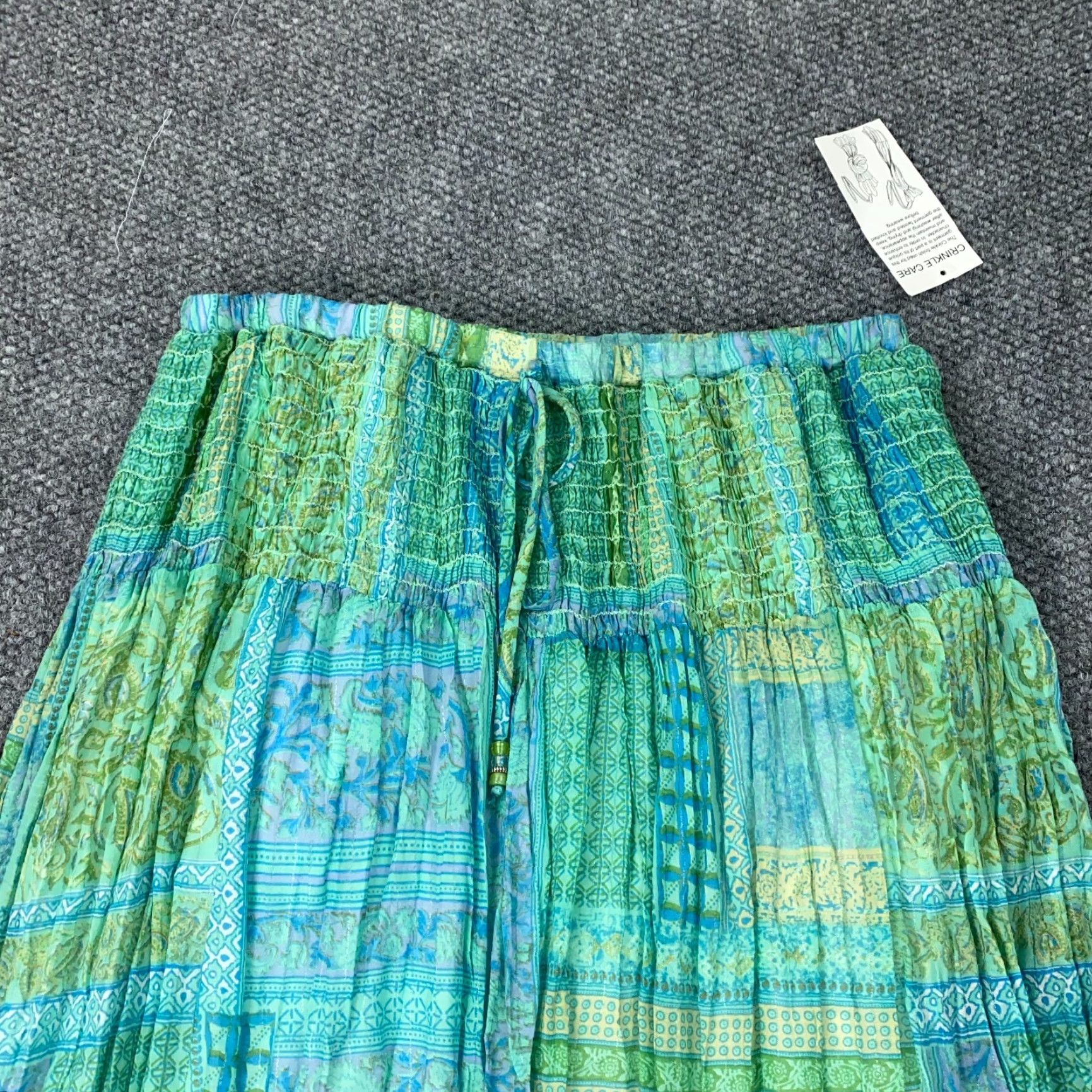 Vintage VINTAGE David Dart Women's Midi Skirt Bohemian A-Line Silk Cotton Lurex Blue 1X Size 40" / US 18 - 2 Thumbnail