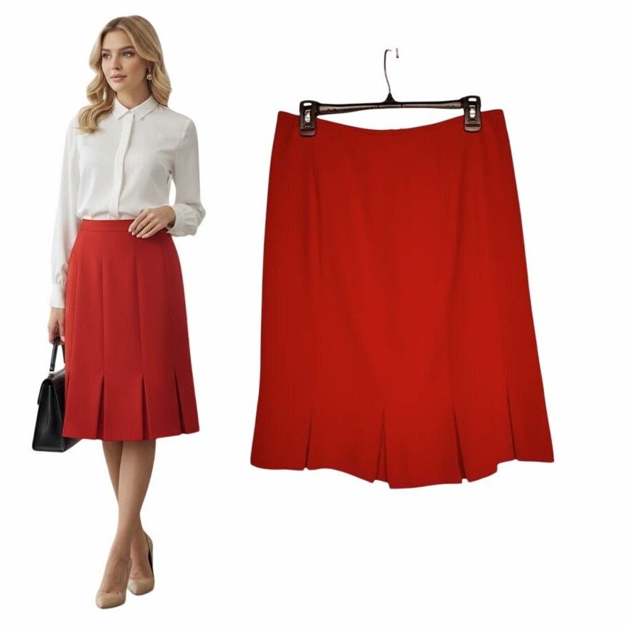 Kasper ❤️Kasper Women's Red Pleated Skirt Size 8 Knee Length Lined Size 30" / US 8 / IT 44 - 1 Thumbnail