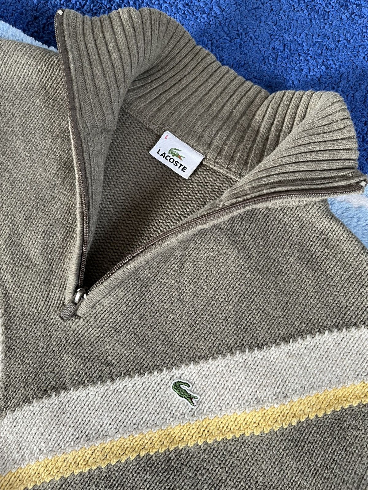 Lacoste Vintage Lacoste Quarter Zip Knit Sweater Olive V-Stripe Size US XL / EU 56 / 4 - 4 Thumbnail