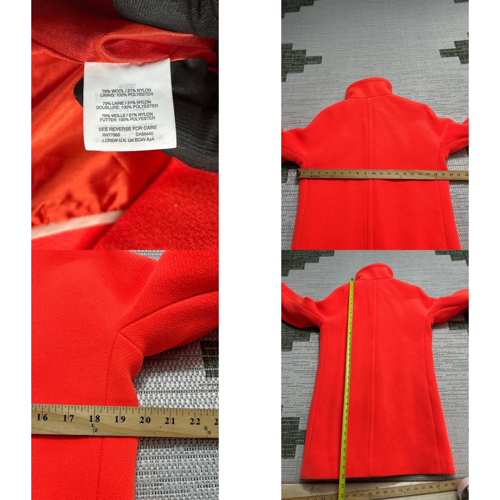J.Crew VINTAGE J.CREW Coat Nello Gori Italian Stadium Cloth Orange Wool Pea Coat Womens 4 Zip Pockets Lined Funnel Neck Size S / US 4 / IT 40 - 8 Thumbnail