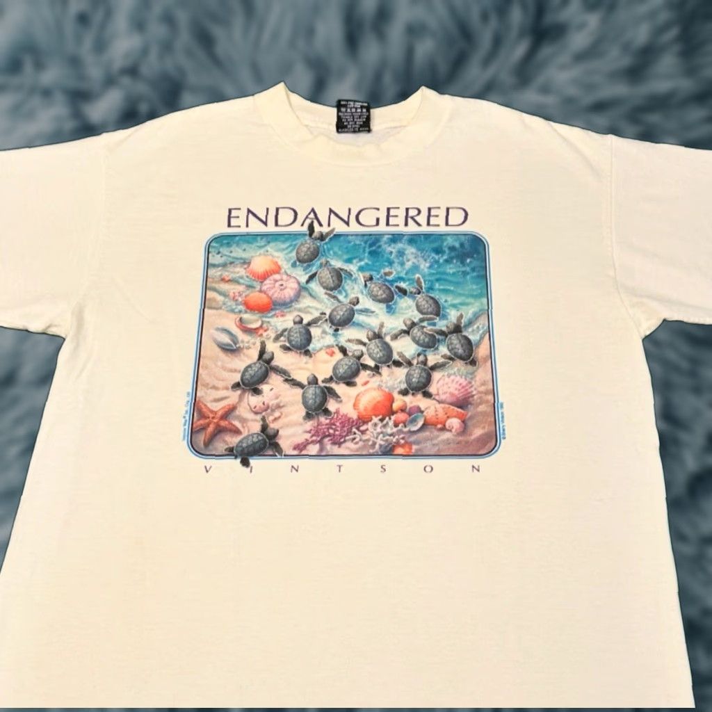 Vintage VINTAGE 90s Sea Turtles Endangered Nature Art Tee Shirt Mens Large White 1992 Size US L / EU 52-54 / 3 - 1 Thumbnail