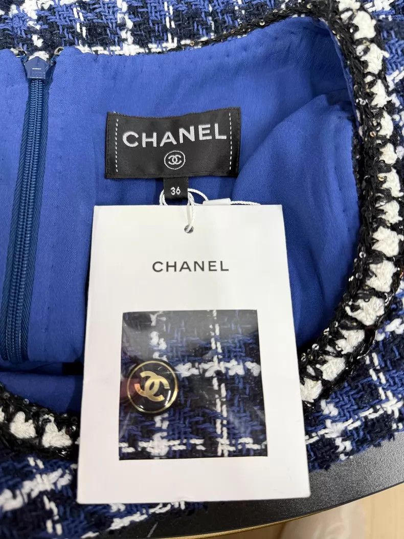 Chanel Chanel Blue and white plaid tweed dress Size XS / US 0-2 / IT 36-38 - 4 Thumbnail