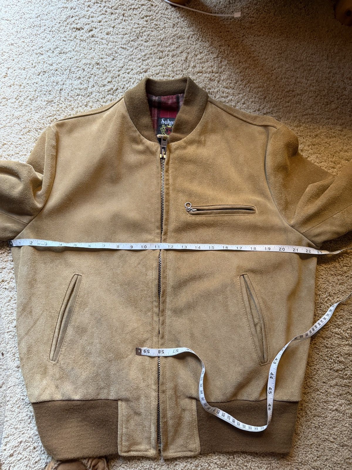 Schott Schott NYC Men's Suede Leather Bomber Jacket Large Tan Lined Size US L / EU 52-54 / 3 - 7 Thumbnail