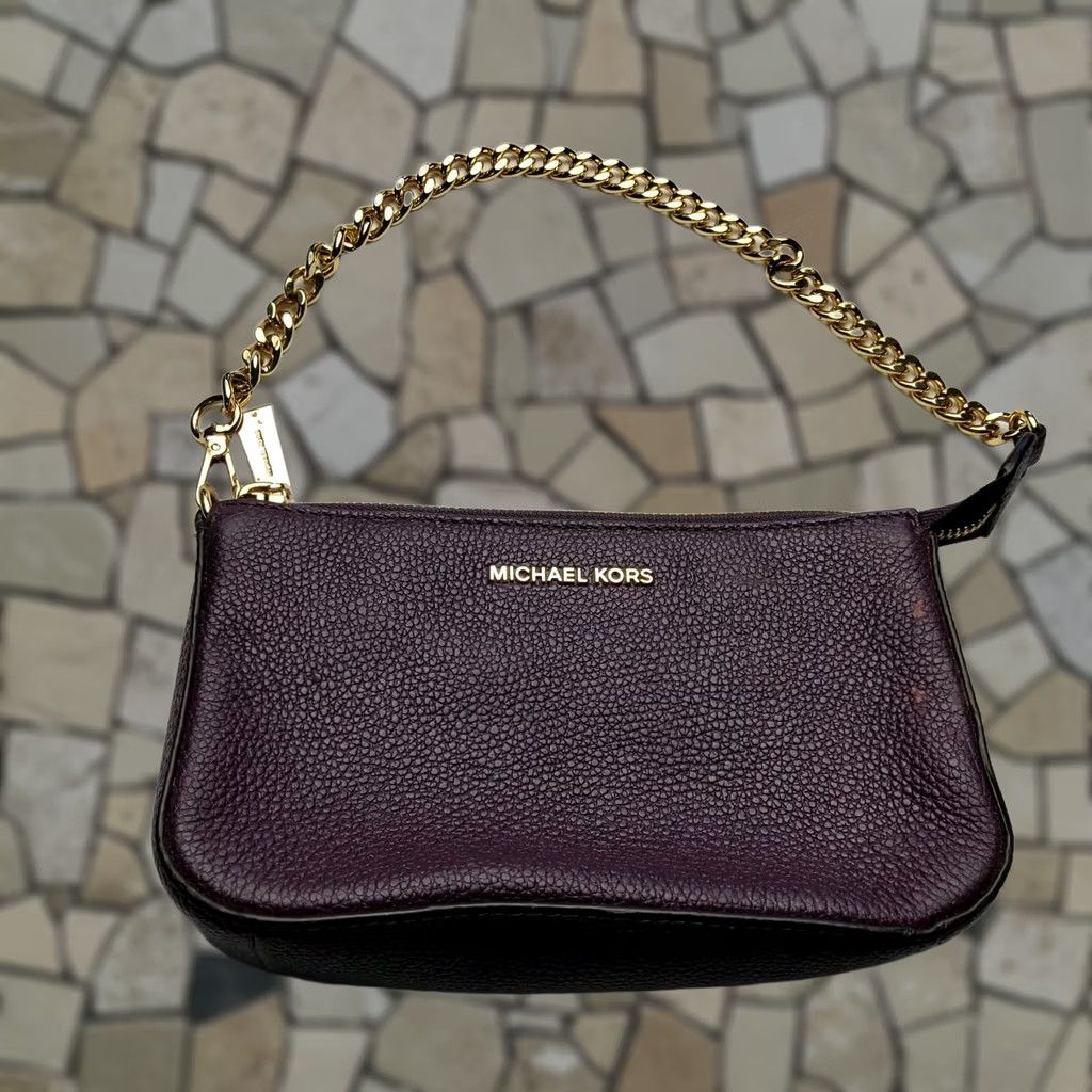Michael Kors Michael Kors Pebbled Leather Shoulder Bag Purse Eggplant Purple Women Bag Sho ulder Leather Pebbled Finish Size ONE SIZE - 1 Thumbnail