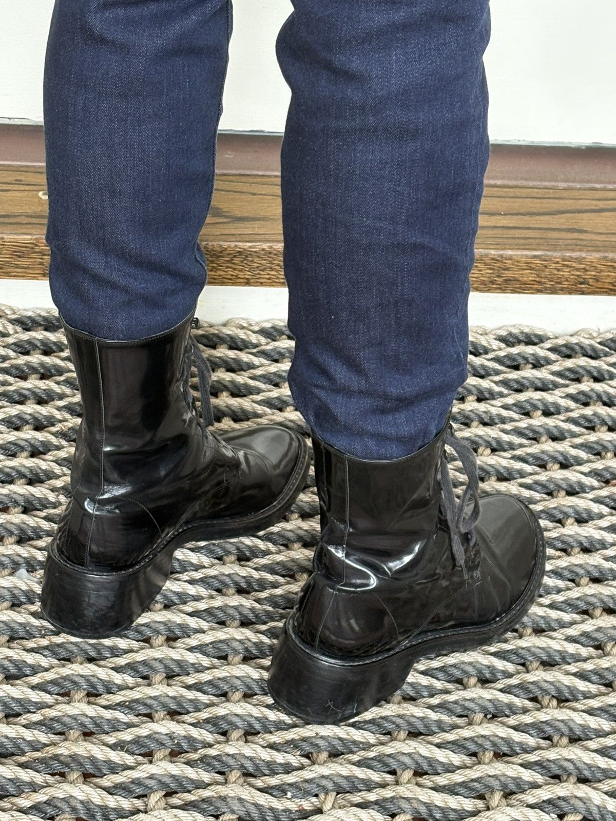 Ann Demeulemeester Beautiful Classic Glossy Black Leather Combat Boots Size US 8.5 / IT 38.5 - 4 Thumbnail