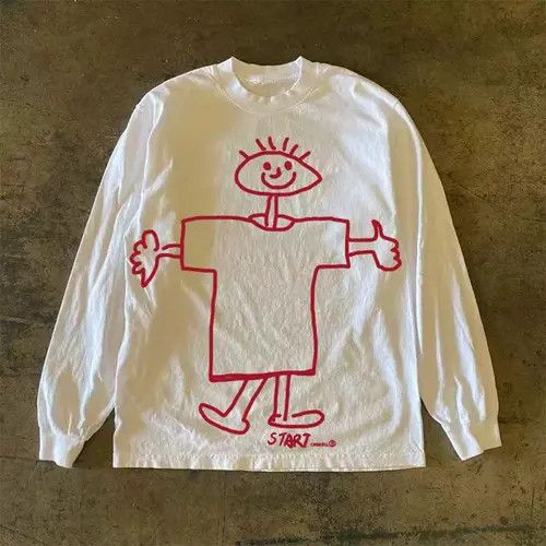 VIBE White casual street trend boy printed long-sleeved t-shirt Size US M / EU 48-50 / 2 - 1 Thumbnail