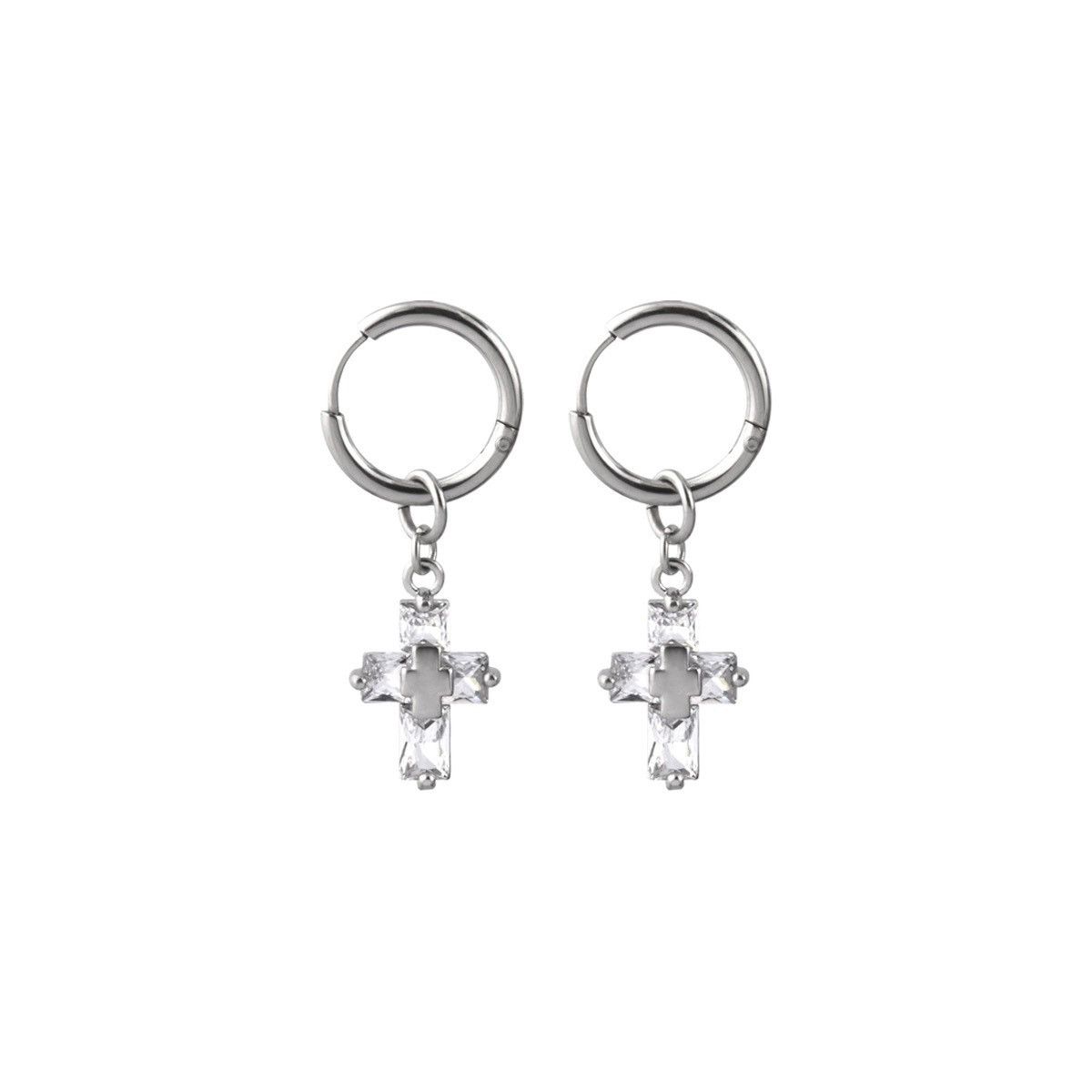 Jewelry × Sterling Silver Cross One pairs Rare Earrings Gothic Punk Chrome Jewelry Size ONE SIZE - 5 Thumbnail