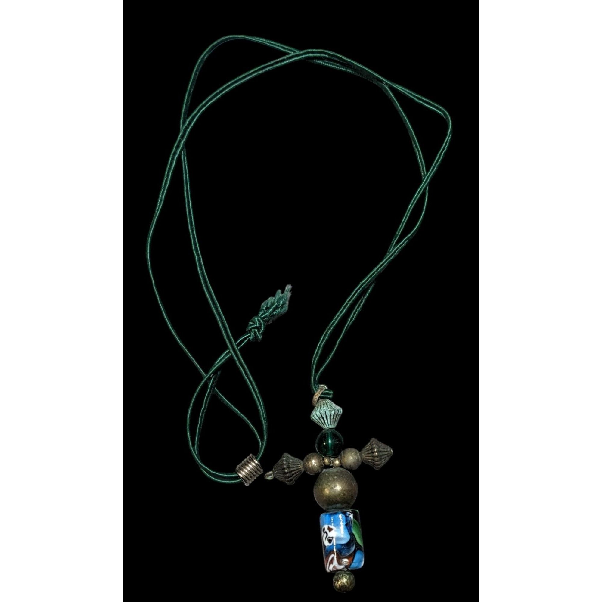 Other Vintage Brass And Glass Beaded Cross Necklace Size ONE SIZE - 1 Thumbnail