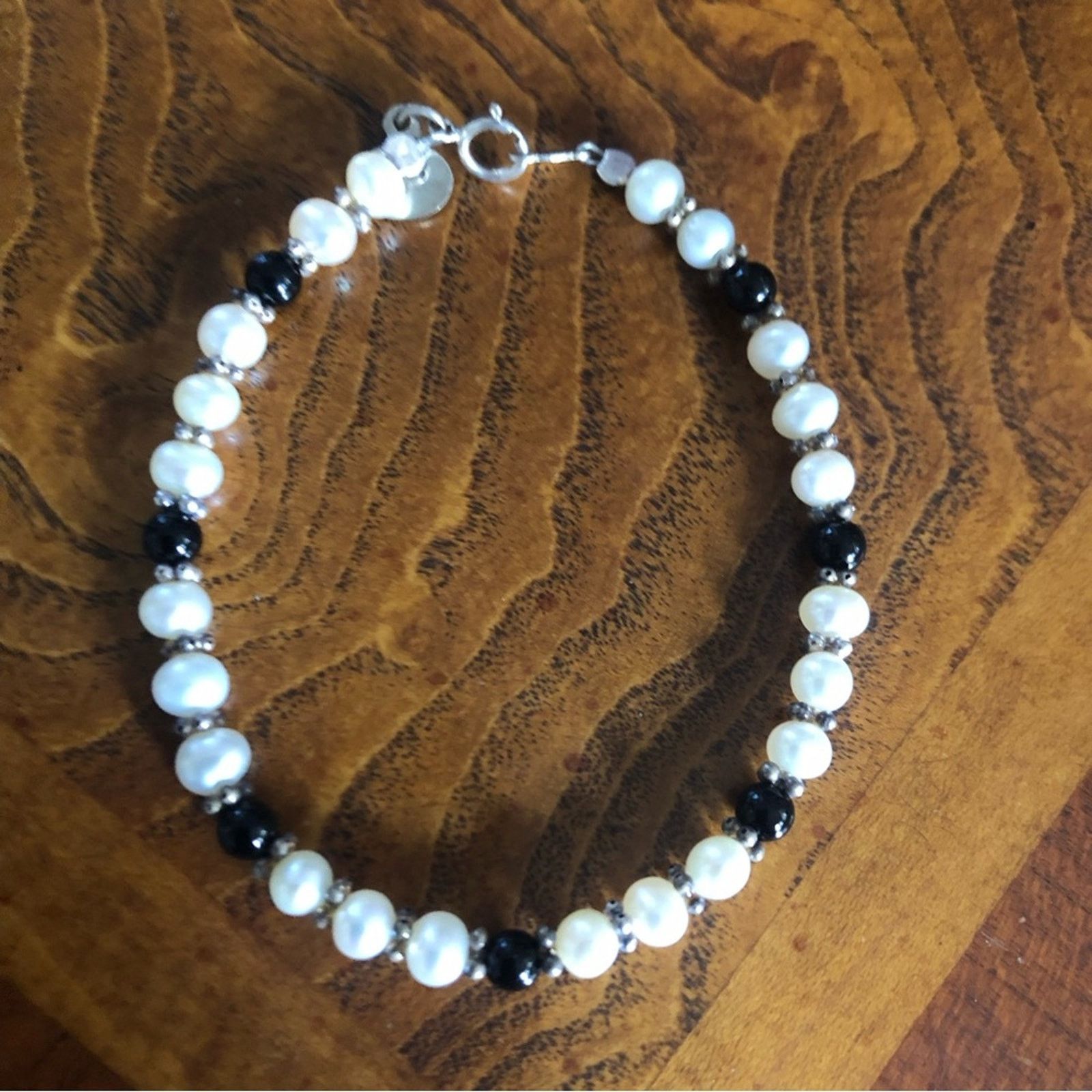 Vintage Vintage Imperial Pearl black onyx 925 bracelet Size ONE SIZE - 4 Thumbnail