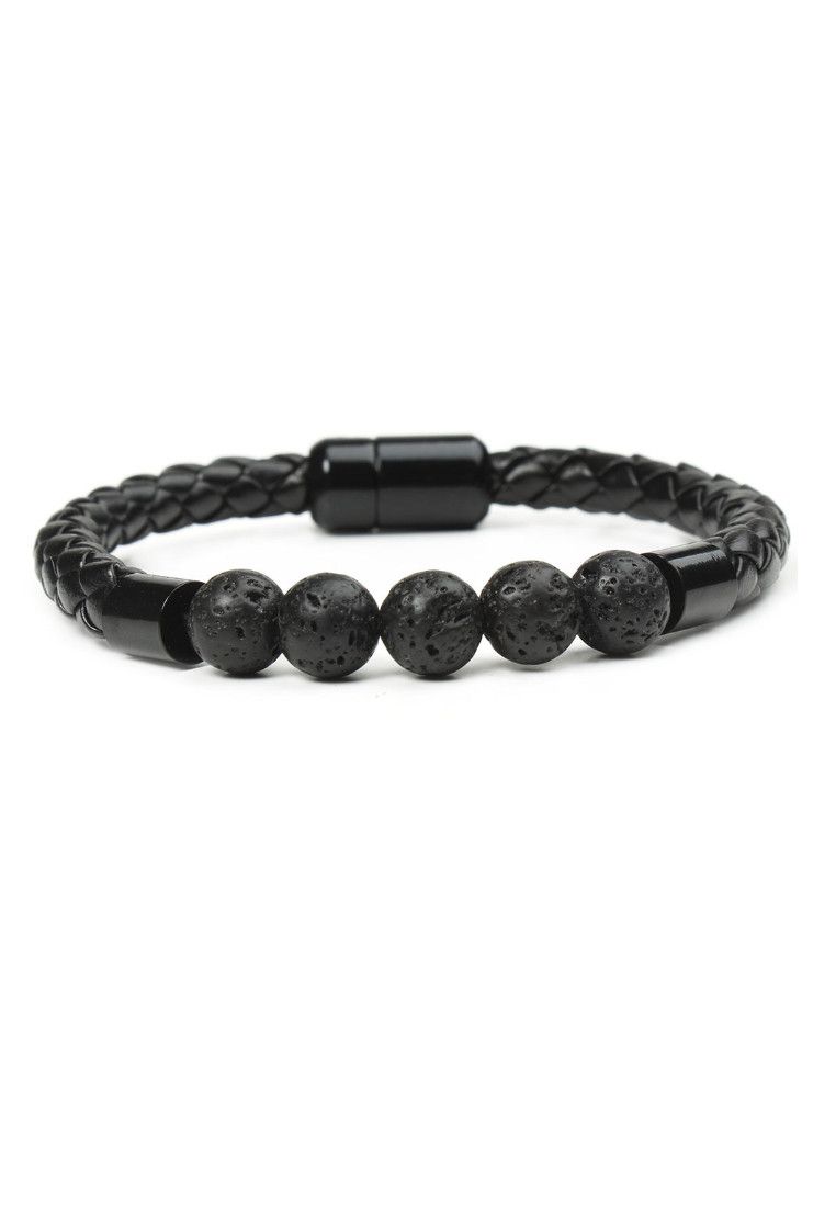Other Lava Stone Beaded Braided Leather Magnetic Bracelet Size ONE SIZE - 1 Thumbnail
