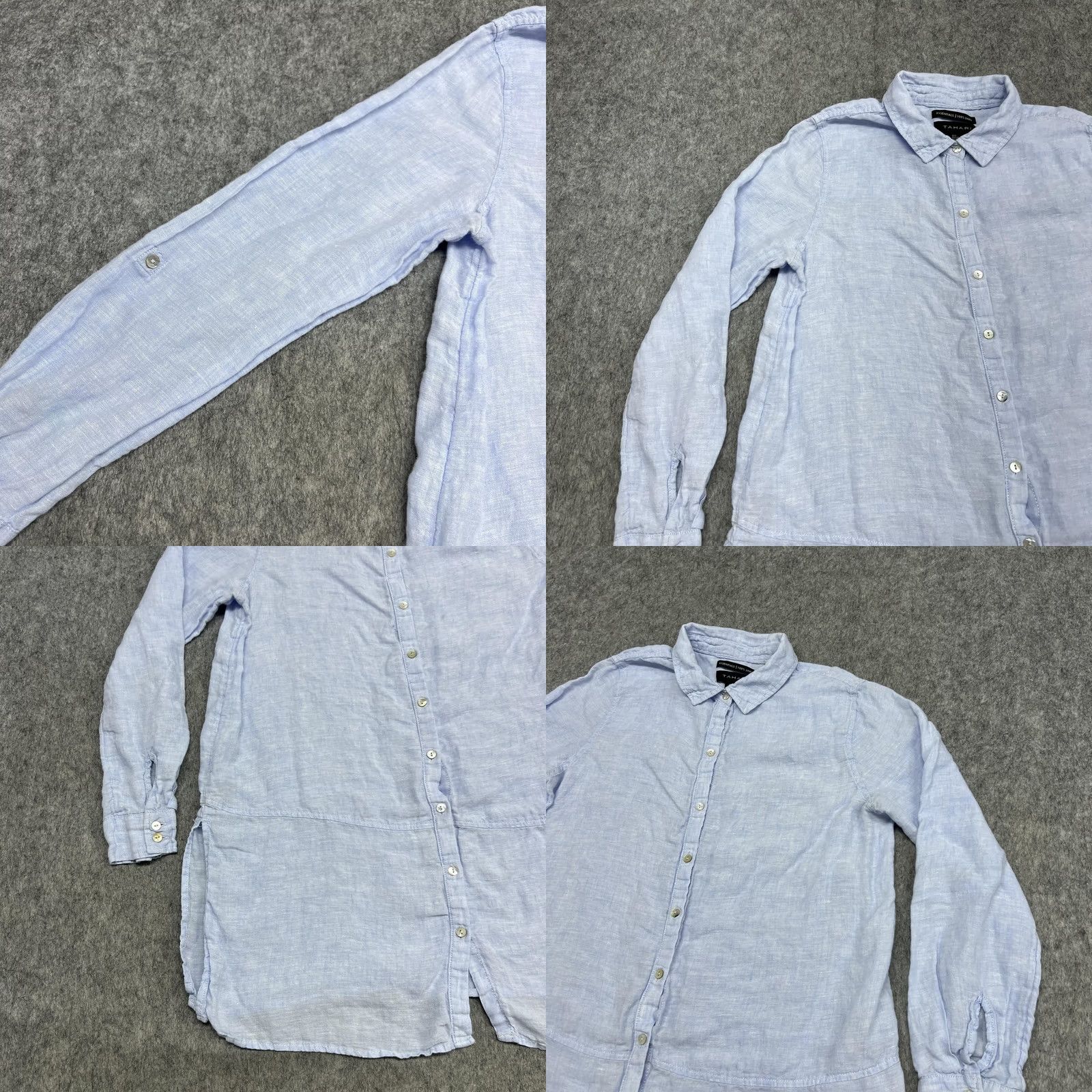 Vintage Tahari Womens L Blue Linen Button Front Tunic Shirt Roll Tab Sleeve Size L / US 10 / IT 46 - 8 Thumbnail