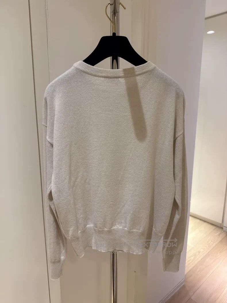 Brunello Cucinelli Brunello Cucinelli Oatmeal striped sequined cashmere knitt Size S / US 4 / IT 40 - 2 Thumbnail