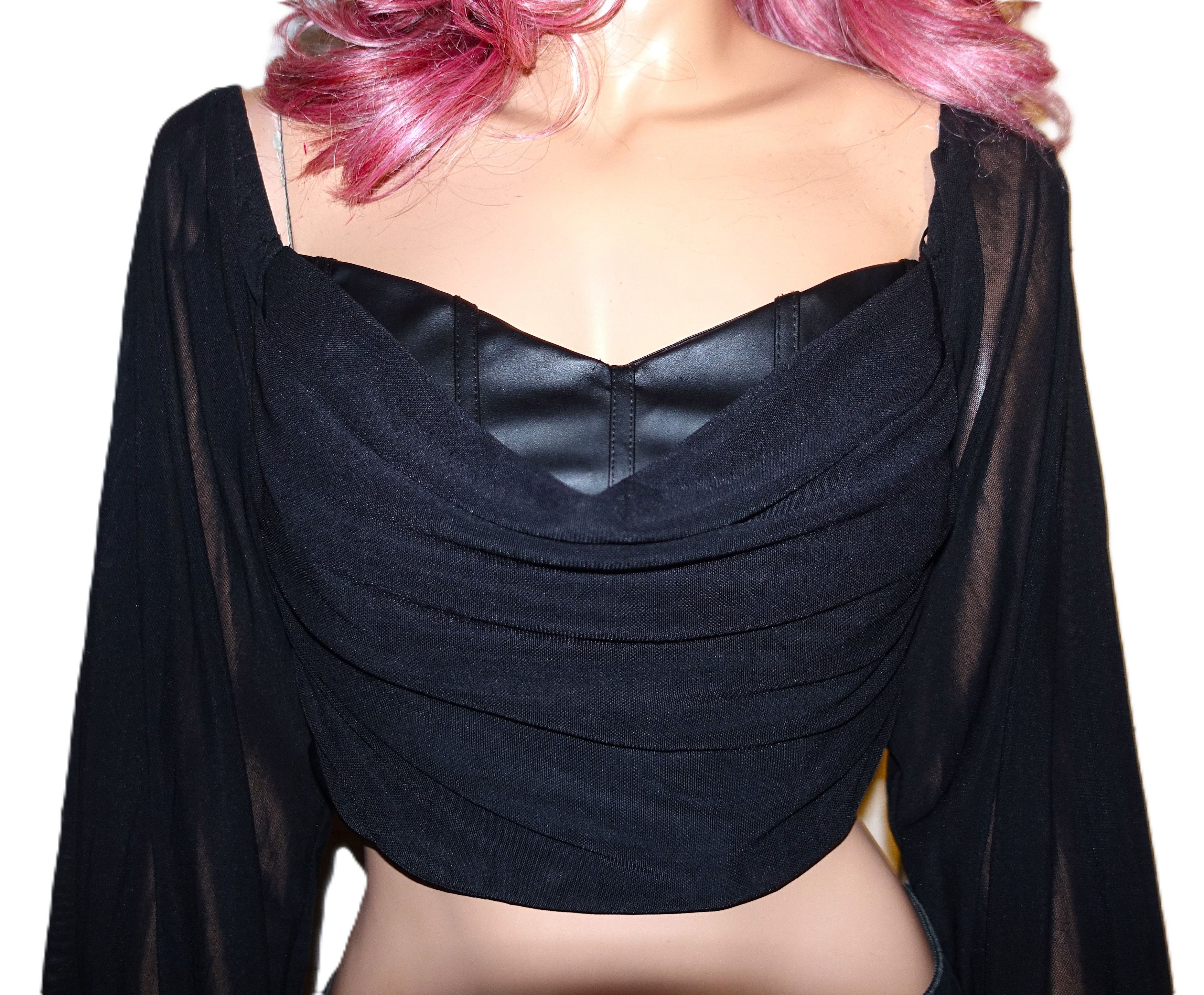 Vintage Windsor Black Faux leather Draped Crop Top M Size M / US 6-8 / IT 42-44 - 2 Thumbnail