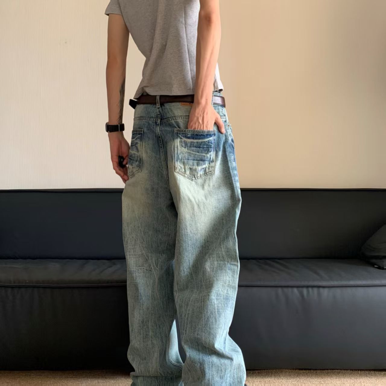 Japanese Brand × Vintage Street Washed Distressed Vintage Tie-Dye Straight Jeans Size US 32 / EU 48 - 3 Thumbnail