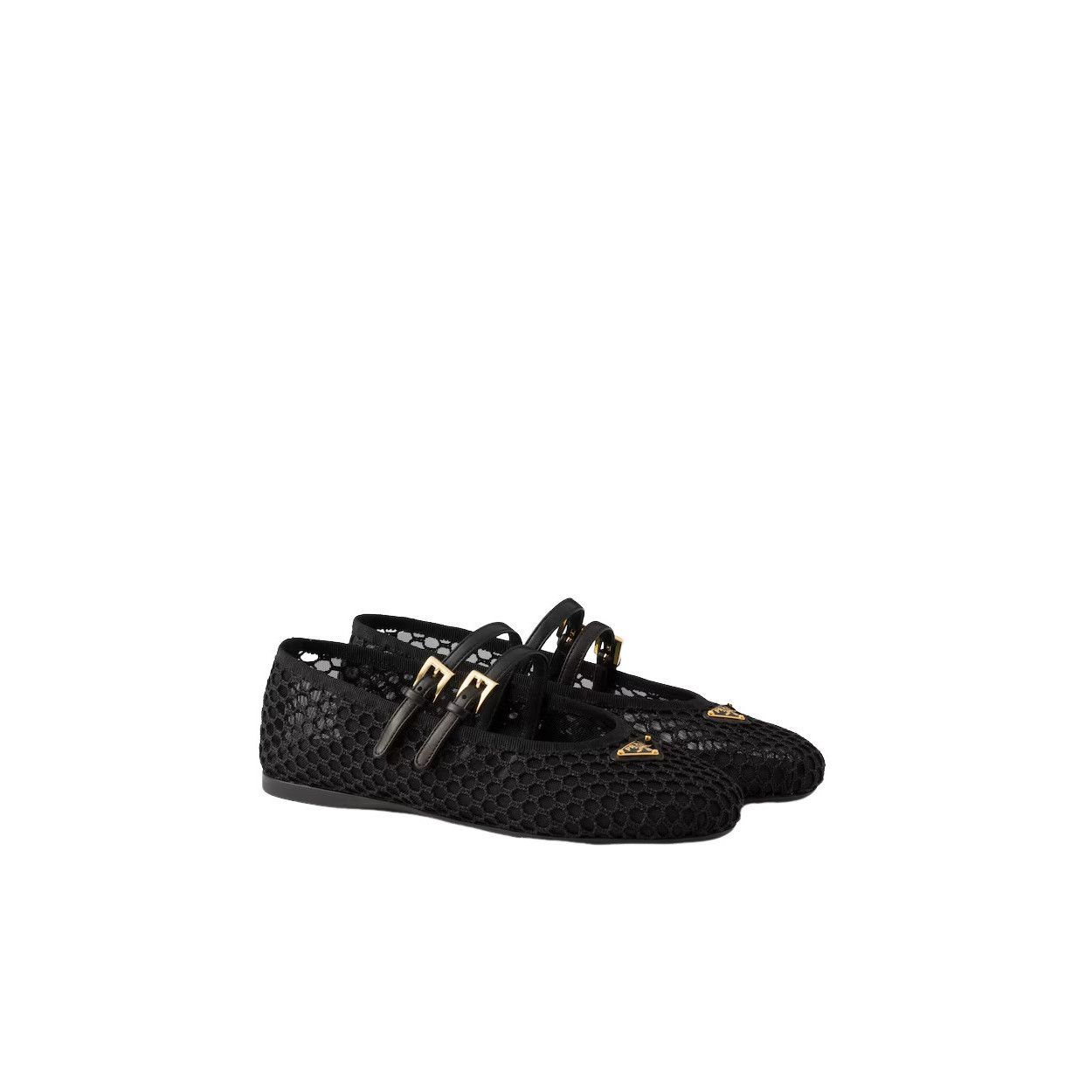PRADA $1070 Black Mesh Fabric Ballerinas New And Authentic (