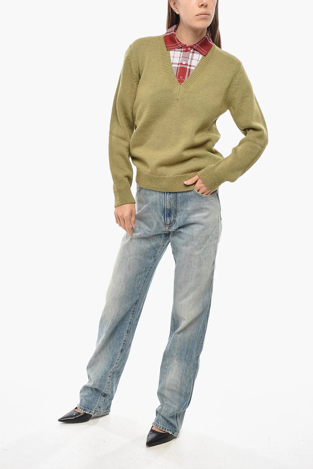 Loewe og1mm0426 Alpaca-Blend Double-Layered Sweater in Green Size S / US 4 / IT 40 - 4 Thumbnail