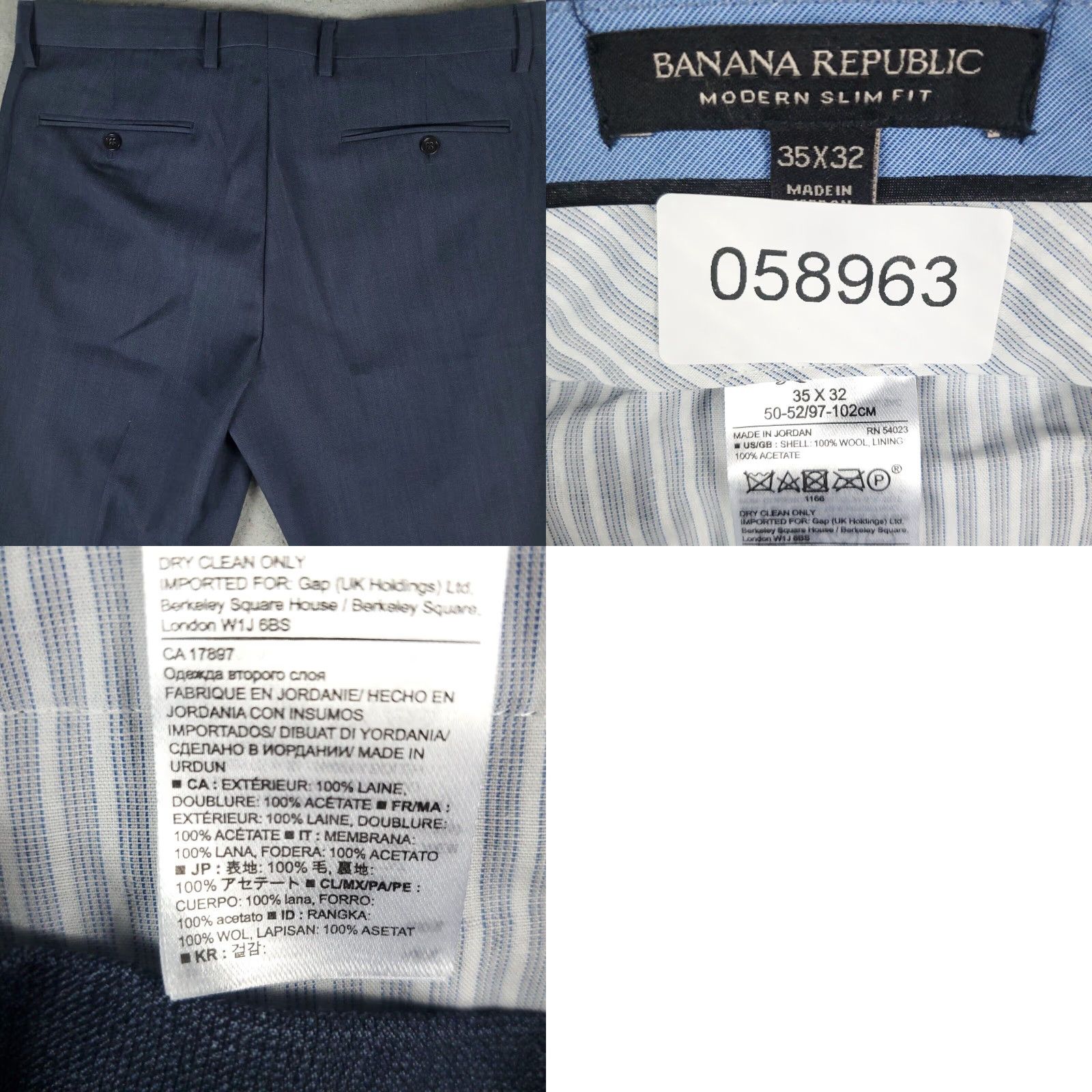 Banana Republic Banana Republic Chino Pants Mens 35x32 Blue Wool Modern Slim Fit Straight Size US 35 - 8 Thumbnail