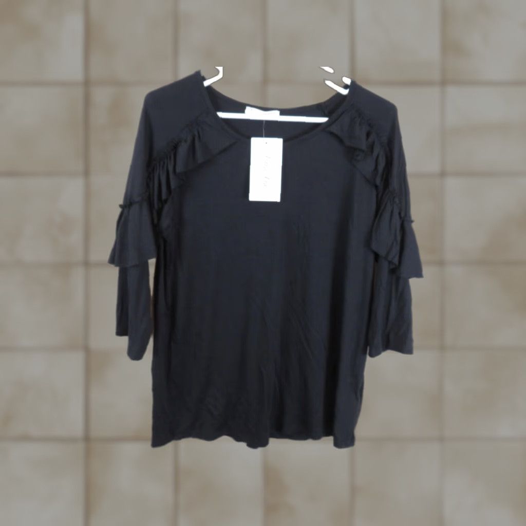 Vintage NWT Filly Flair 22 Twenty Second Ruffled Office casual Pull Over shirt L Black Womens Size L / US 10 / IT 46 - 1 Thumbnail