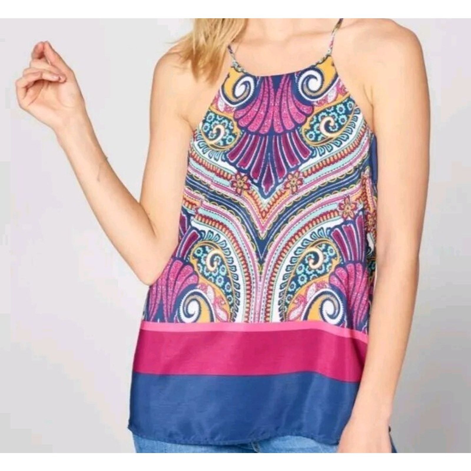 Rene Caovilla Renee C. Women Racer Back Print Tank Top Camisole L A000044 Size L / US 10 / IT 46 - 1 Thumbnail