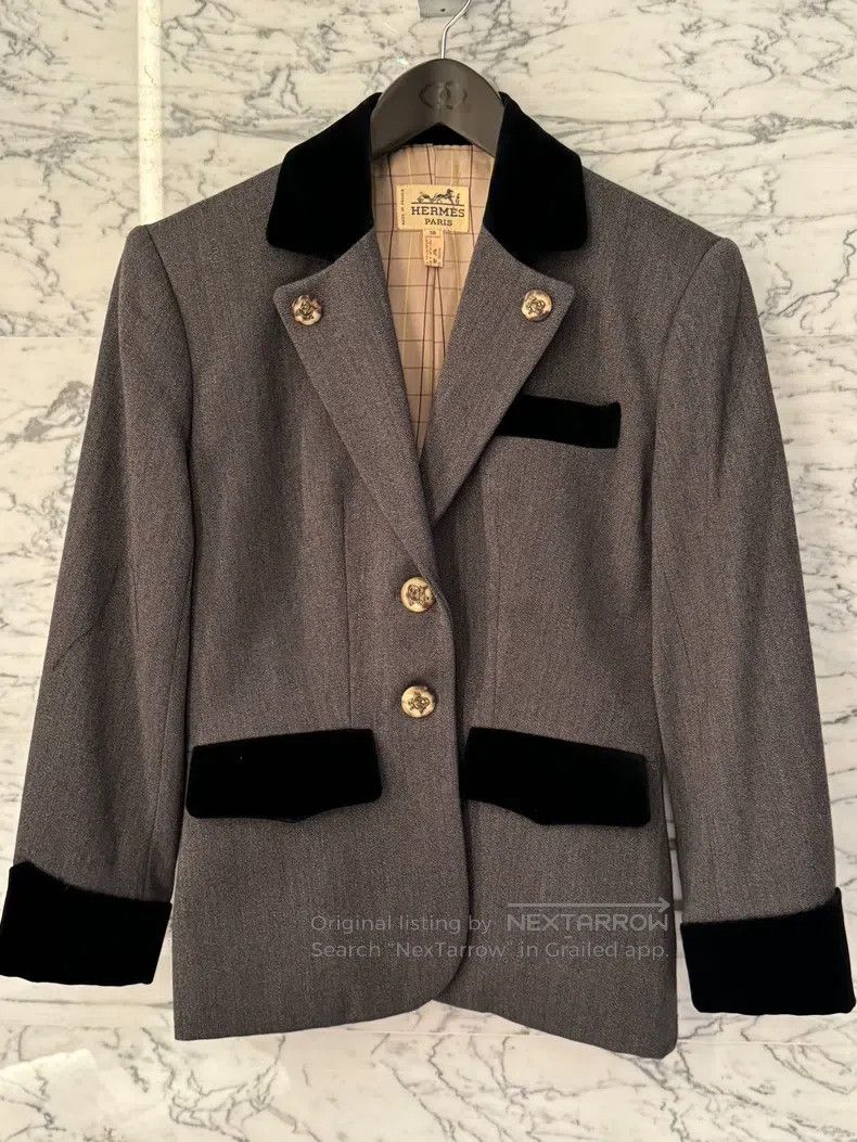 Hermes Hermes Black Velvet Patched Grey Wool Suit Size XS / US 0-2 / IT 36-38 - 2 Thumbnail
