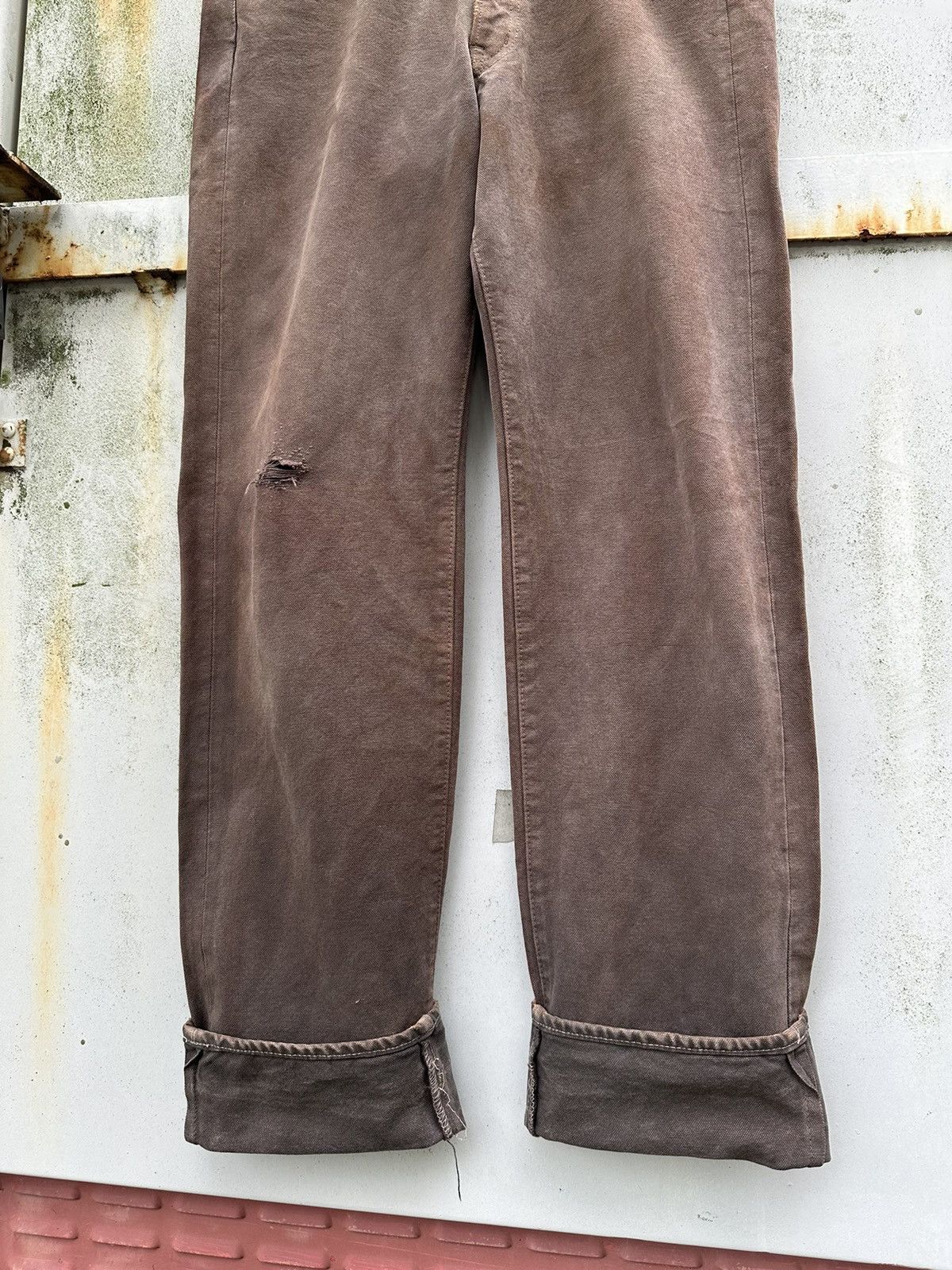 Vintage 👹Vintage THRASHED Bartack Brown Denim Size US 31 - 3 Thumbnail