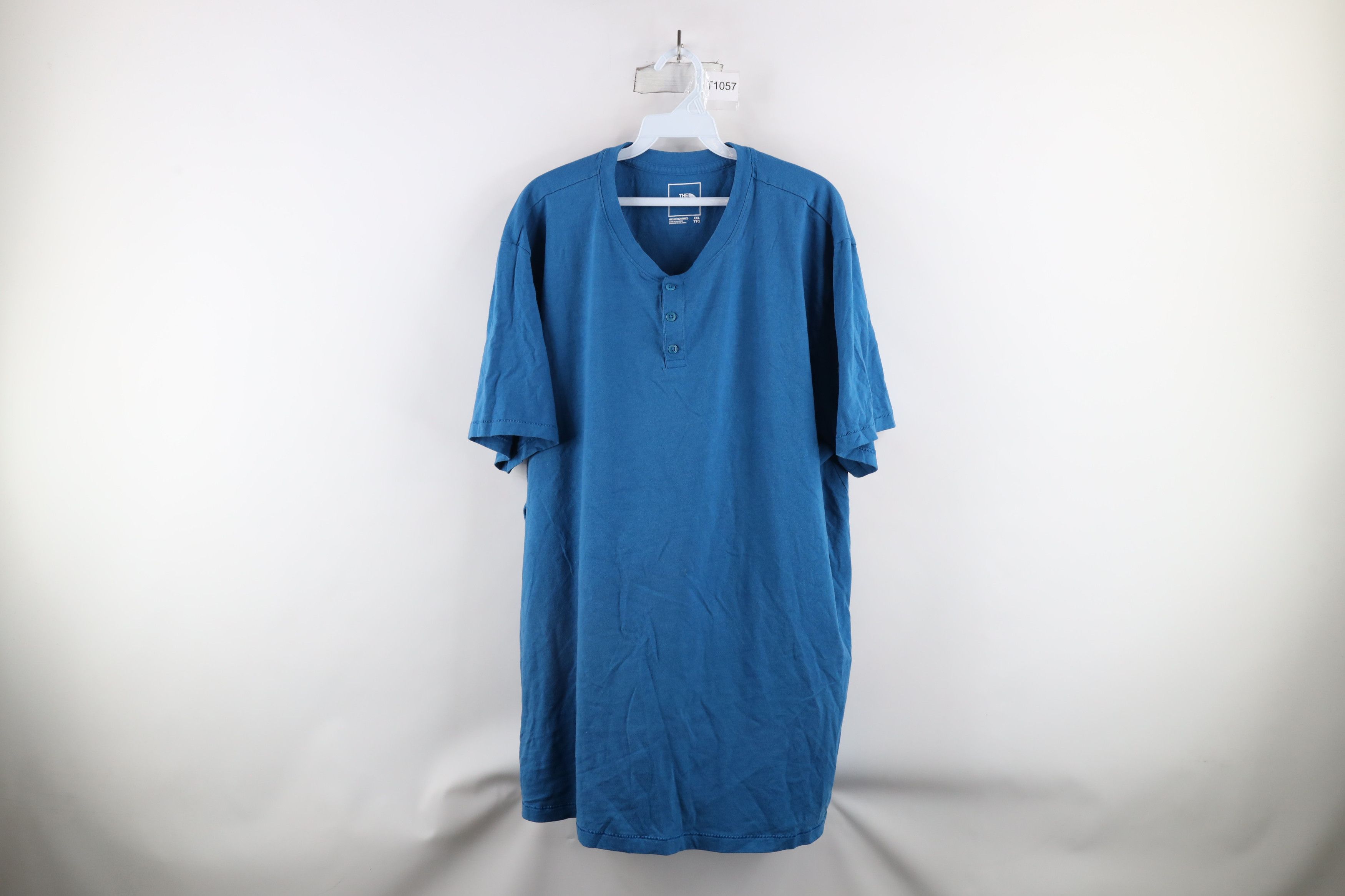 The North Face × Vintage The North Face Spell Out Short Sleeve Henley T-Shirt Blue Size US XXL / EU 58 / 5 - 1 Thumbnail