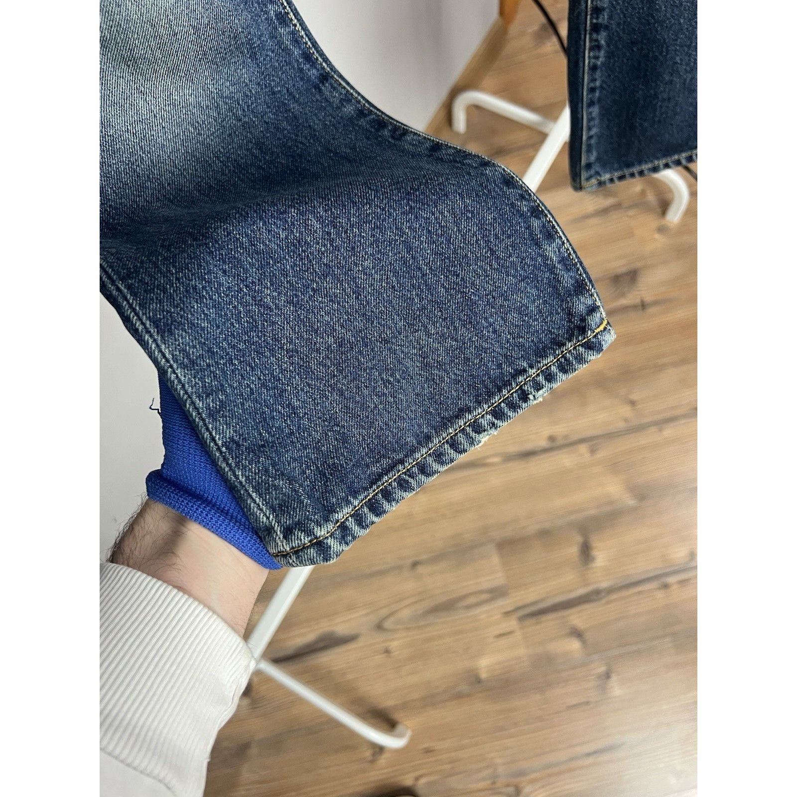 Saint Laurent Paris Saint Laurent Women`s Blue Distressed Denim Bootcut Cropped Size 24" / US 00 / IT 34 - 7 Thumbnail