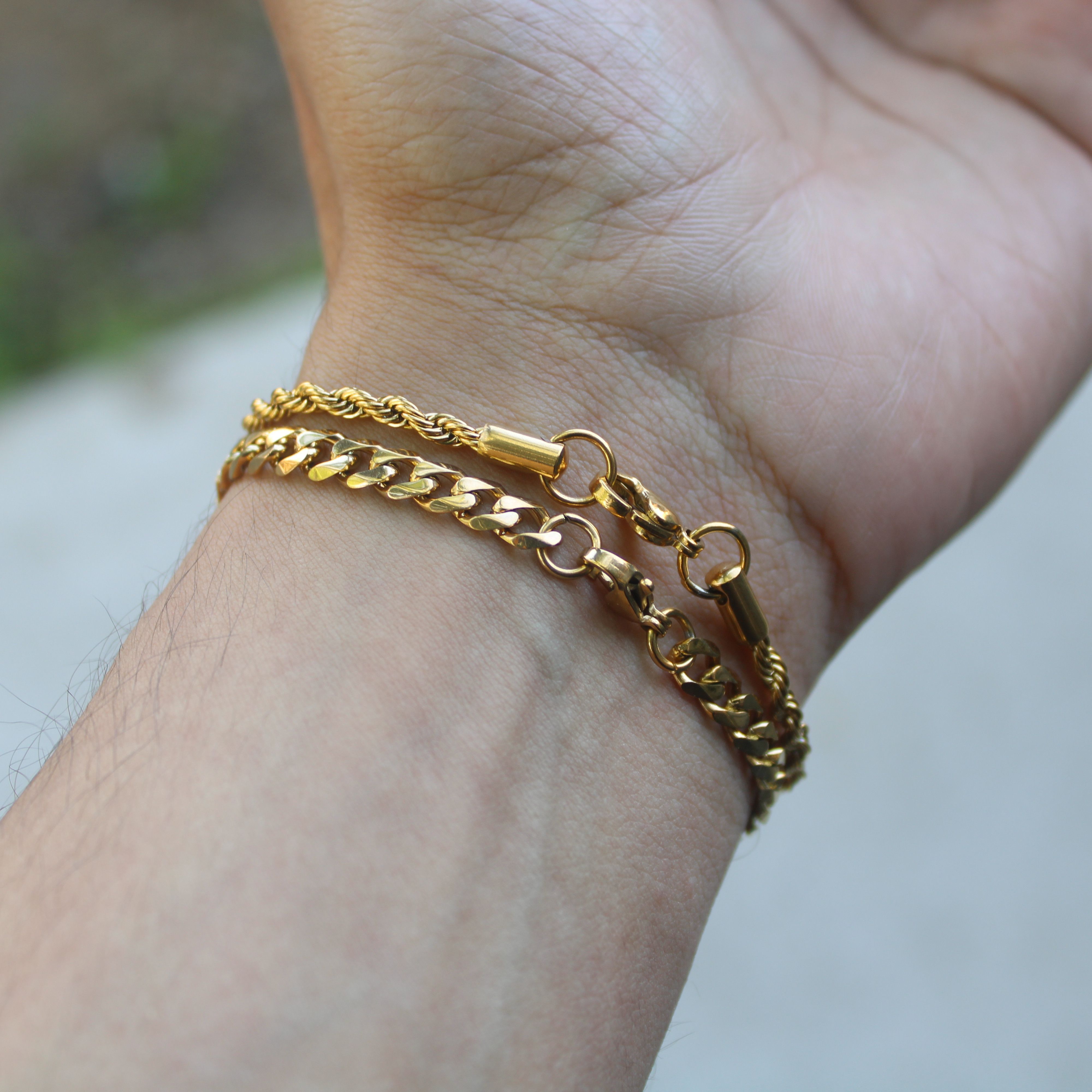 Jewelry Gold 5mm Cuban Link & 3mm Rope Bracelet Set Size ONE SIZE - 3 Thumbnail