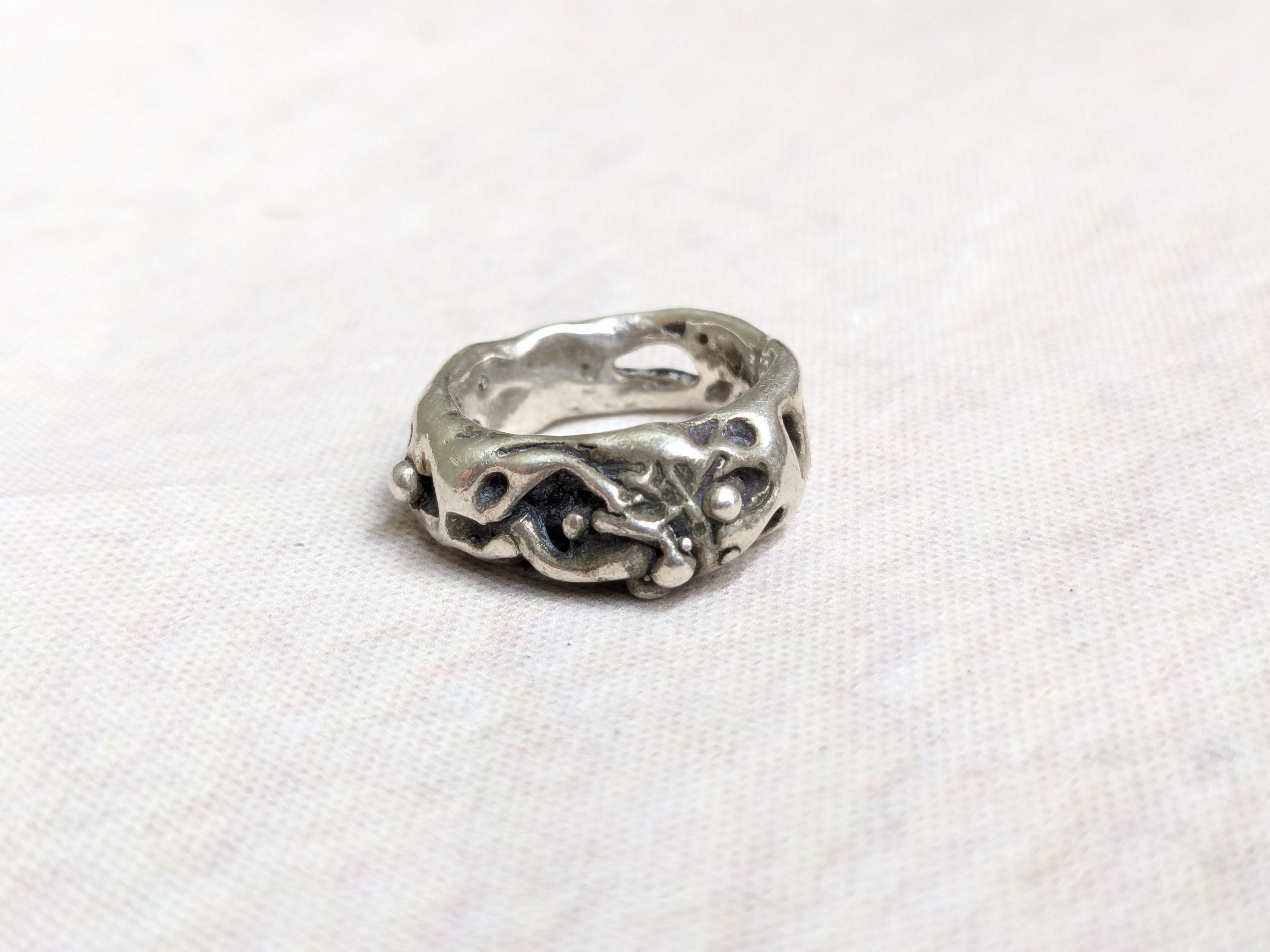 Jewelry Vintage Sterling Silver Ring Brutalist Band 4 Nugget Size ONE SIZE - 4 Thumbnail