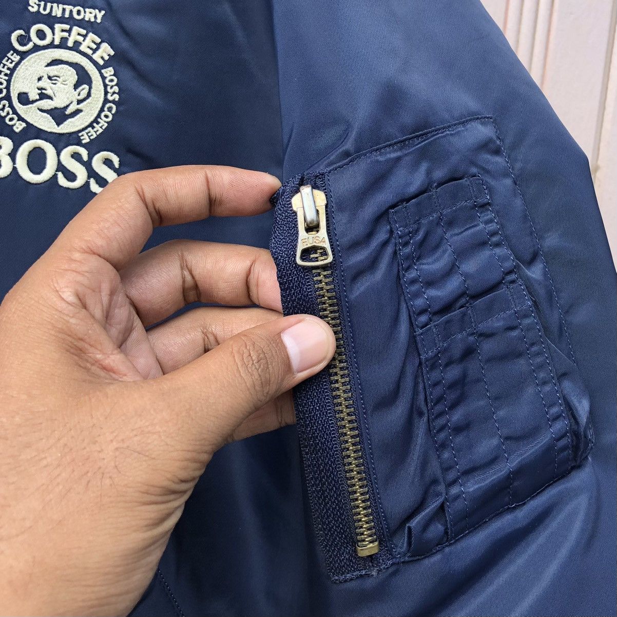 VTG Suntory Boss Coffee Embroidery Logo MA-1 Bomber Jacket