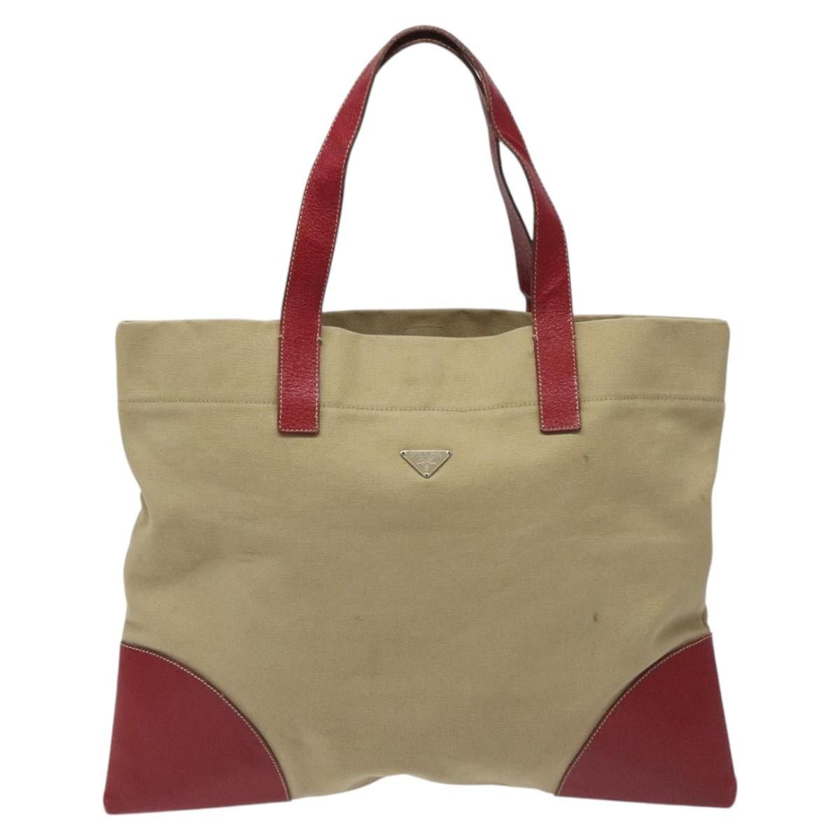 Prada Triangle Logo Beige Canvas Tote Bag (Pre-Owned) Size ONE SIZE - 1 Thumbnail