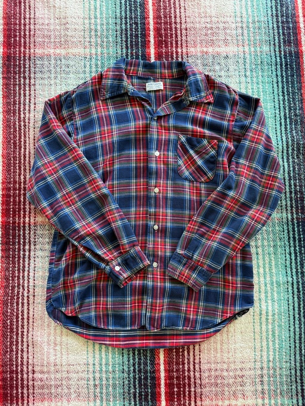 Vintage 70s Northway Blue/Red/Green Plaid Flannel L Size US L / EU 52-54 / 3 - 1 Thumbnail
