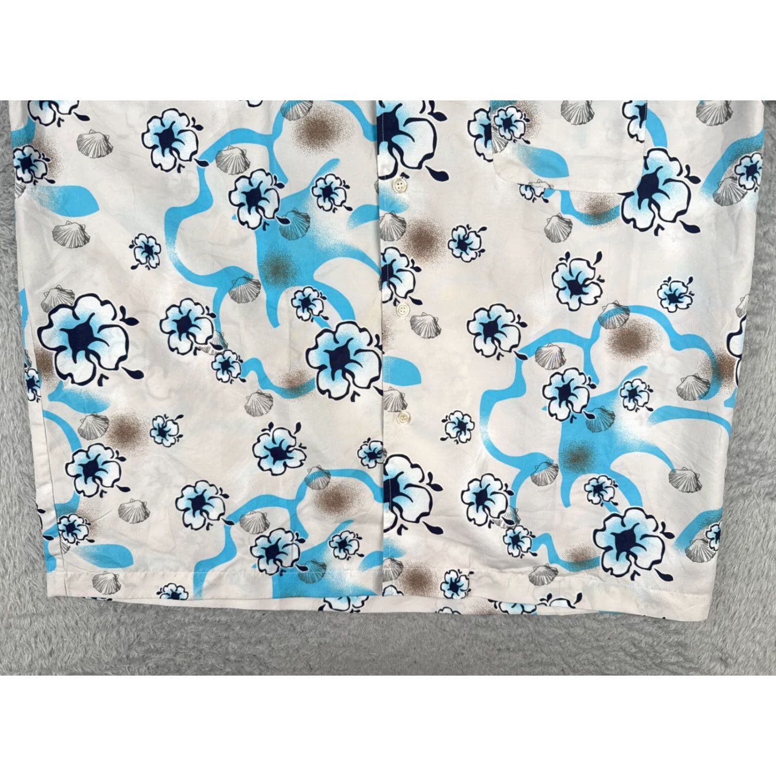 Vintage Benzene Shirt Mens Large White Blue Floral Hibiscus Palm Tree Polyester Hawaiian Size US L / EU 52-54 / 3 - 5 Thumbnail