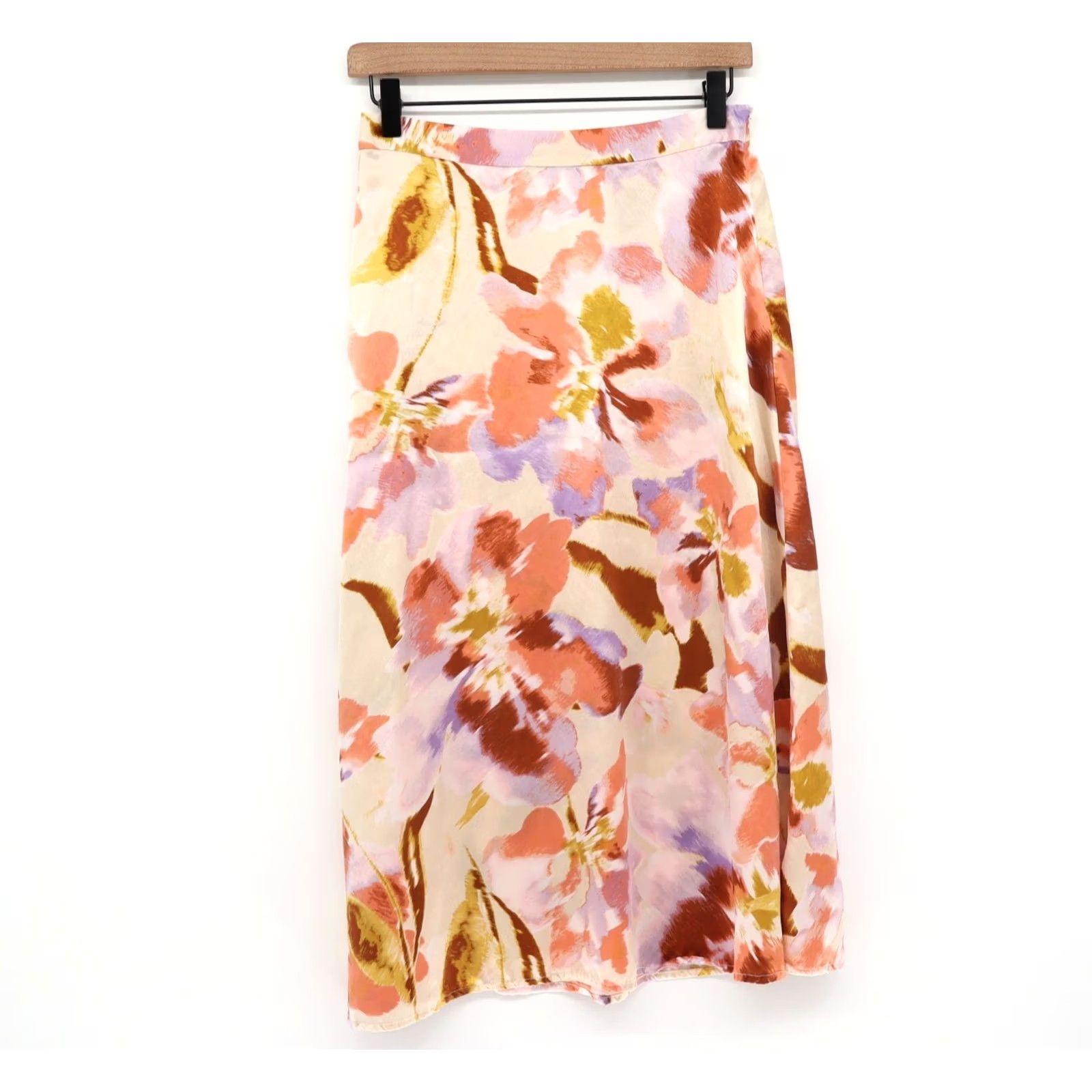 Joie JOIE Women's Midi Skirt Size 4 Multi Color Floral Print A-Line 100% Silk Casual Size 27" / US 4 / IT 40 - 2 Thumbnail