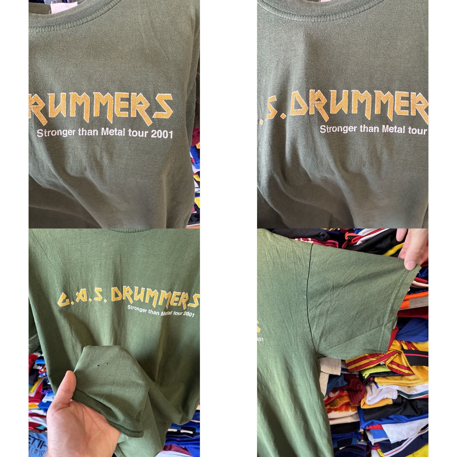 Vintage VINTAGE G.A.S. Drummers Stronger Than Metal Tour Band T-Shirt L Men Olive Green Size US L / EU 52-54 / 3 - 8 Thumbnail