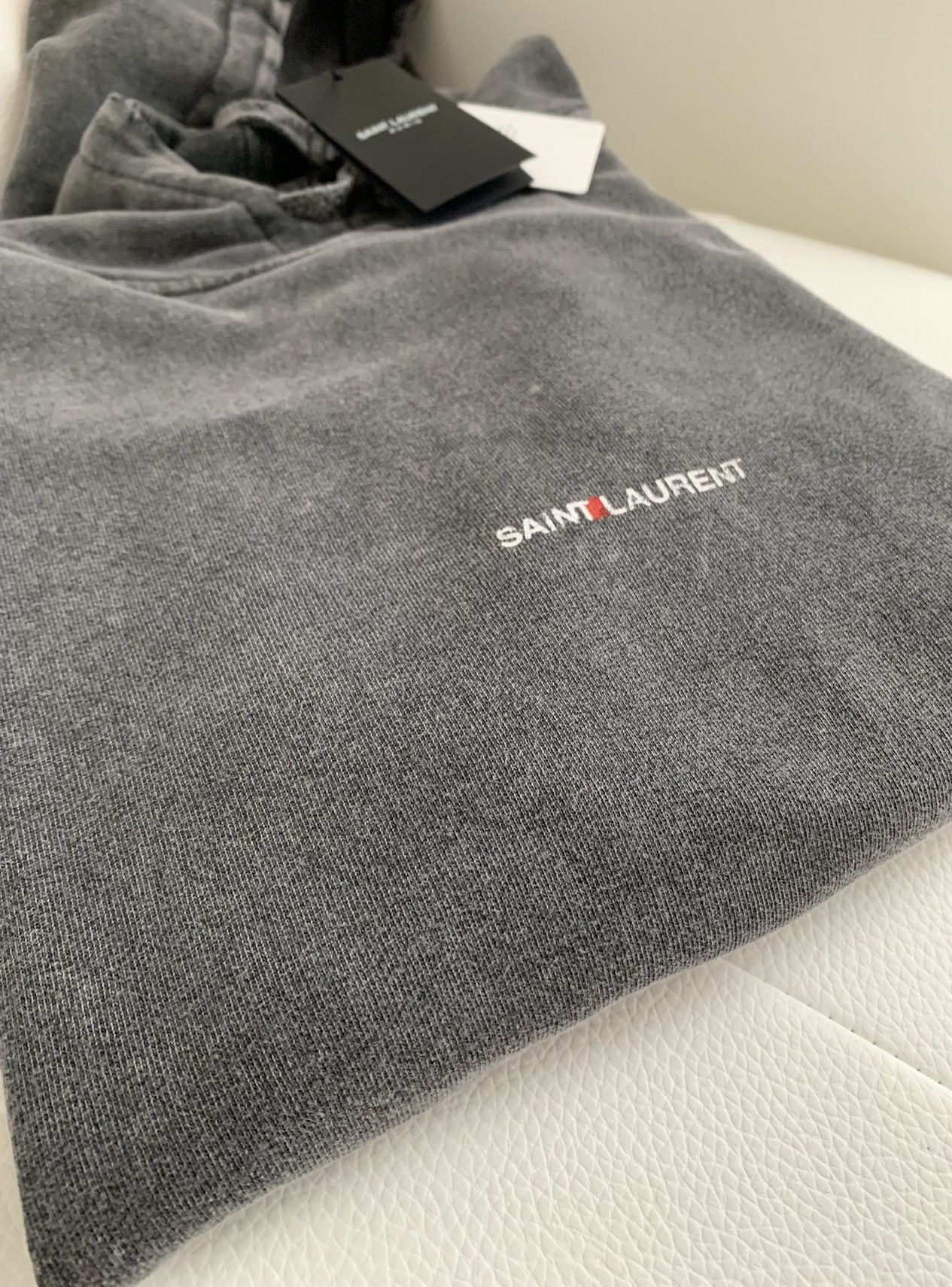 Saint Laurent Paris Saint Laurent Logo Hoodie Distressed Gray SS19 Size US M / EU 48-50 / 2 - 9 Thumbnail