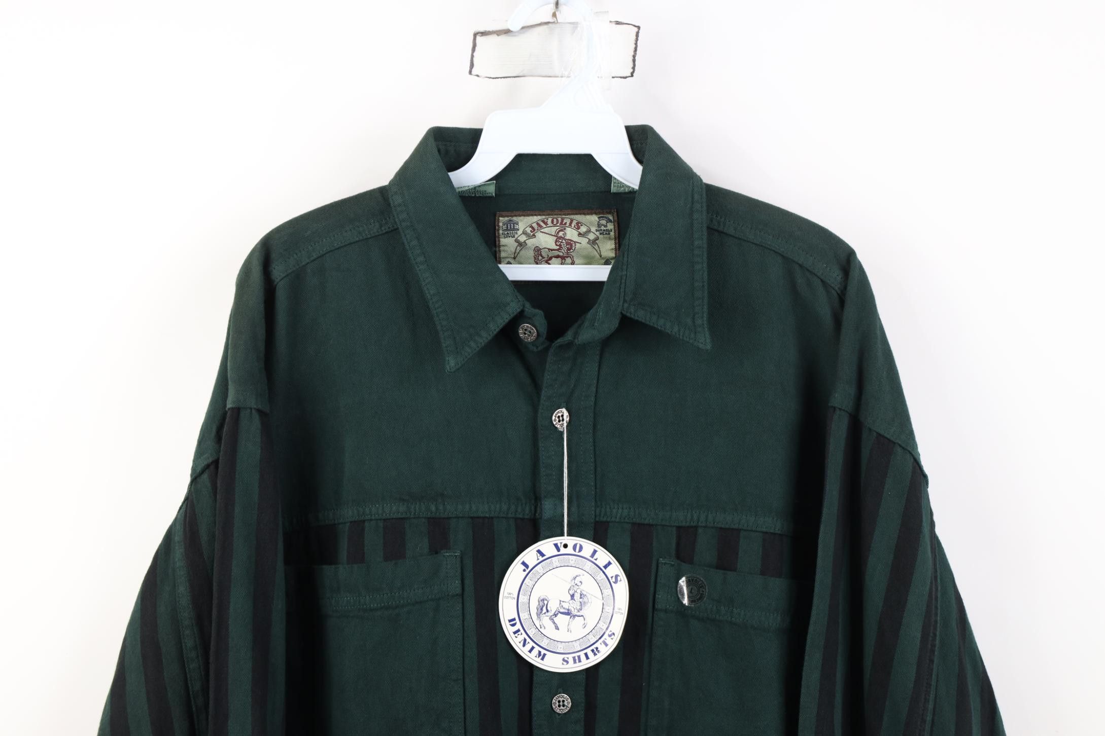 Vintage Deadstock Vintage 90s Streetwear Denim Button Shirt Green Size US L / EU 52-54 / 3 - 2 Thumbnail
