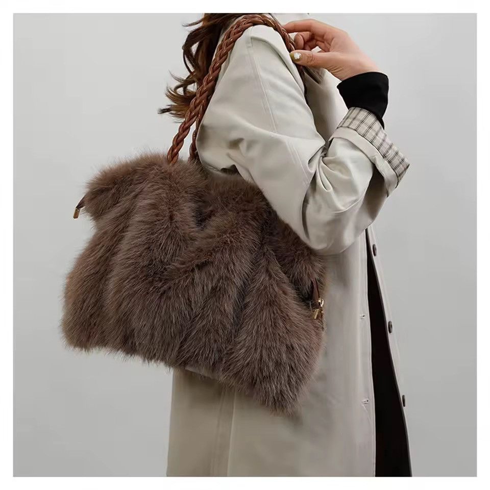 Other Faux Fur Large Plush Brown Shoulder Fluffy Designer Bag Size ONE SIZE - 8 Thumbnail