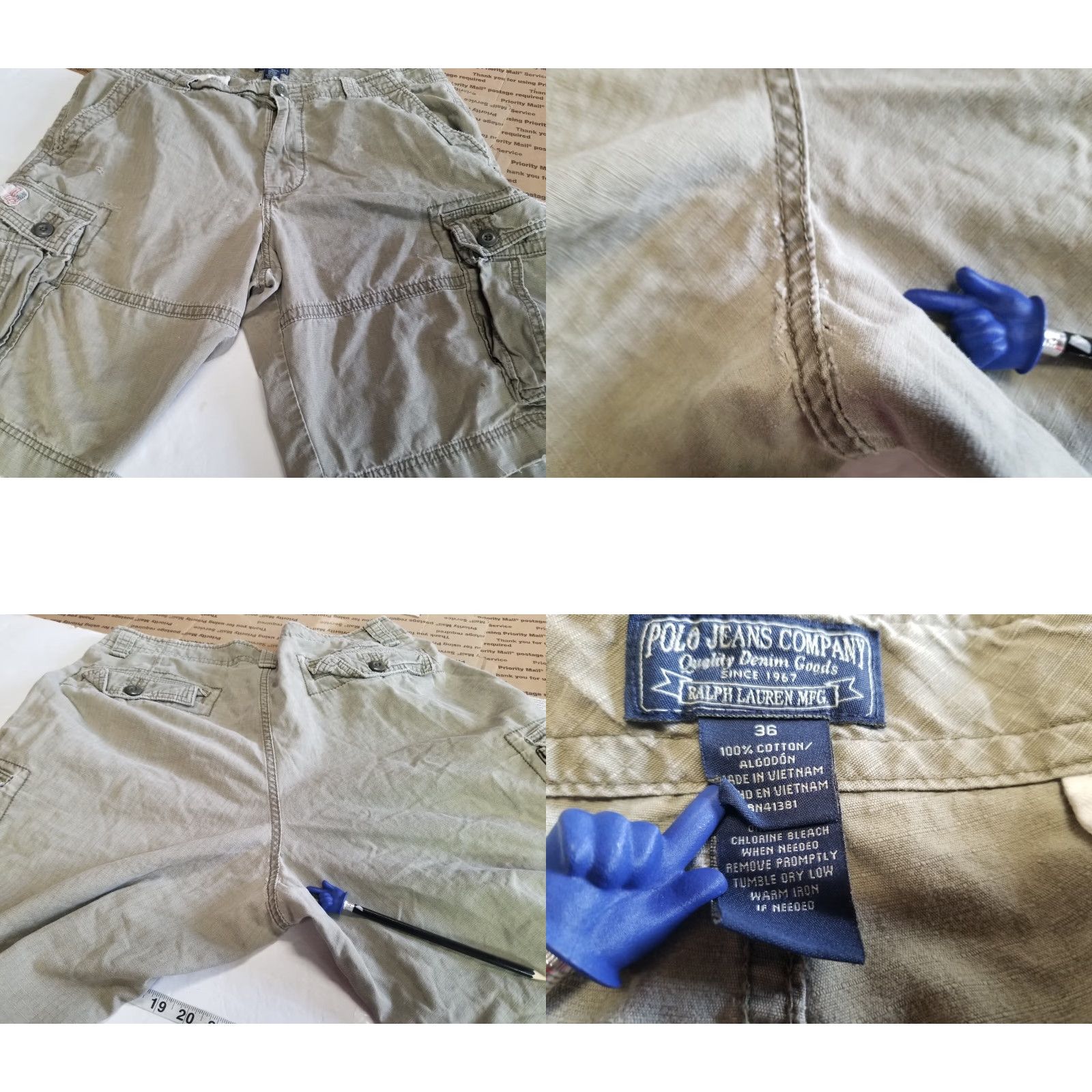 Polo Ralph Lauren VINTAGE Polo Ralph Lauren Cargo Shorts 36 Khaki Canvas Distressed Cargo Pocket Men Regular Belt Loops Brown Short Size US M / EU 48-50 / 2 - 8 Thumbnail
