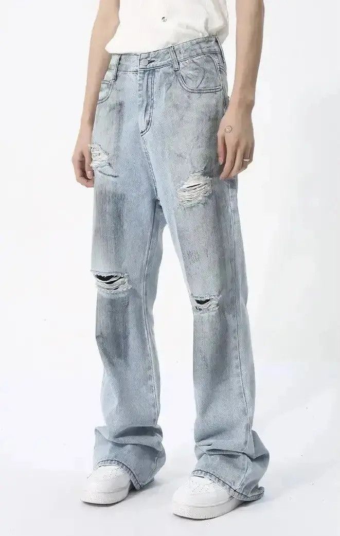Japanese Brand Men Washed Ripped Loose Jeans Size US 32 / EU 48 - 1 Thumbnail