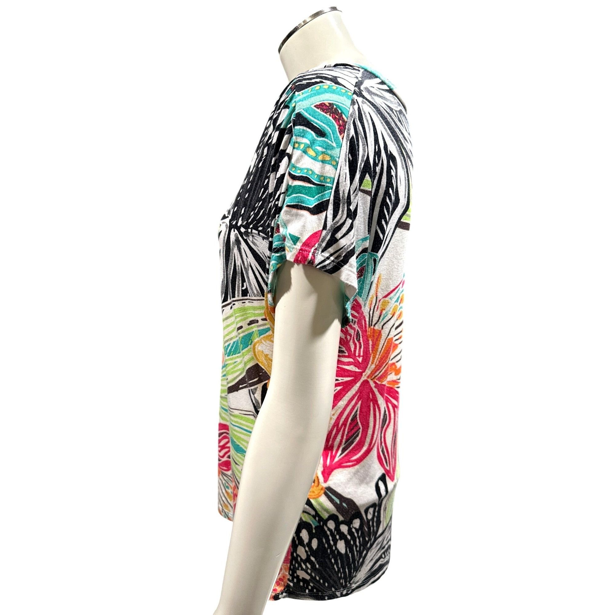 Chicos Chicos Short Sleeve Blouse Vibrant Multi Colored Floral Abst Size S / US 4 / IT 40 - 2 Thumbnail