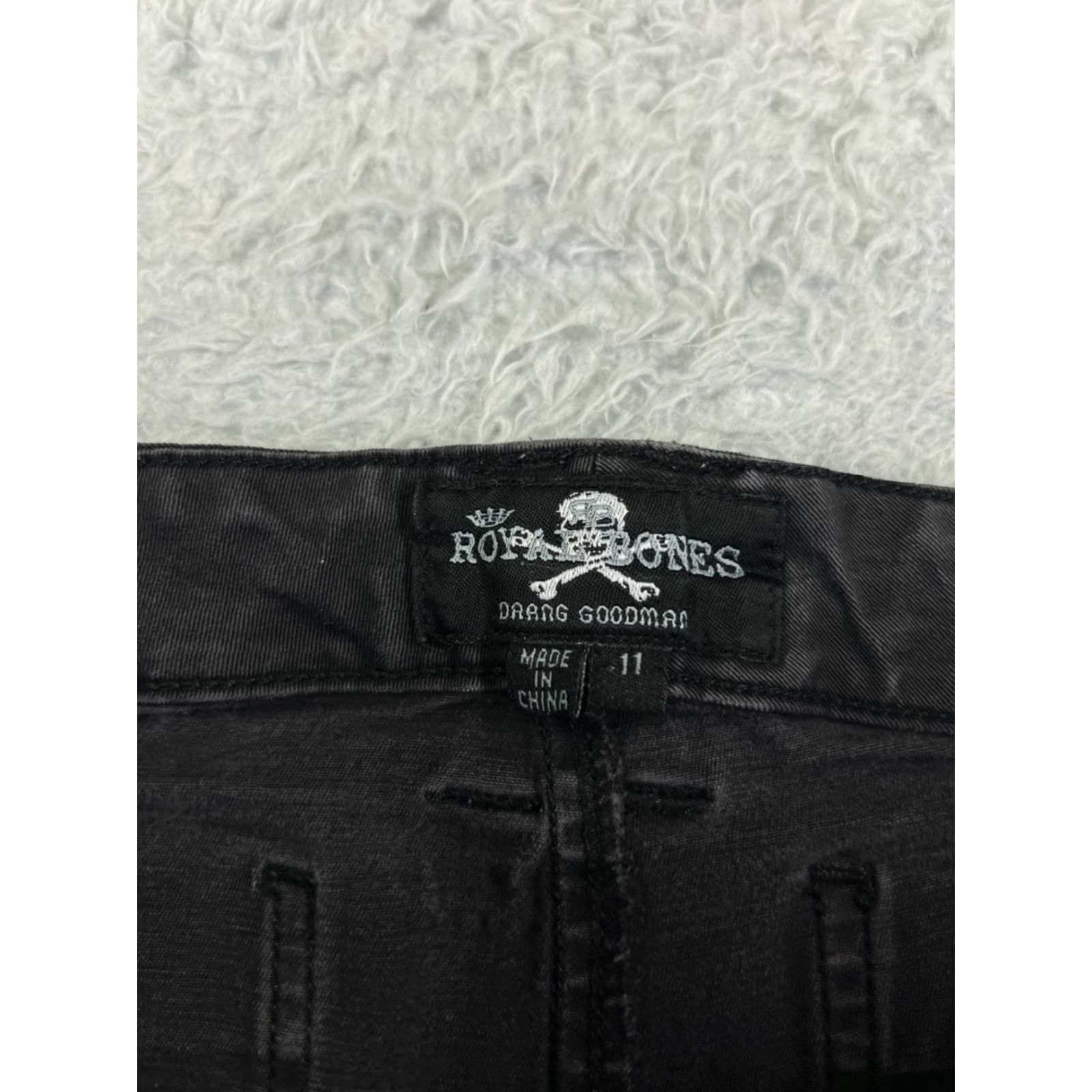 Vintage Royal Bones Womens Black Denim Skinny Jeans 11 Distressed Cargo Button Logo 90s Size 32" / US 10 / IT 46 - 4 Thumbnail