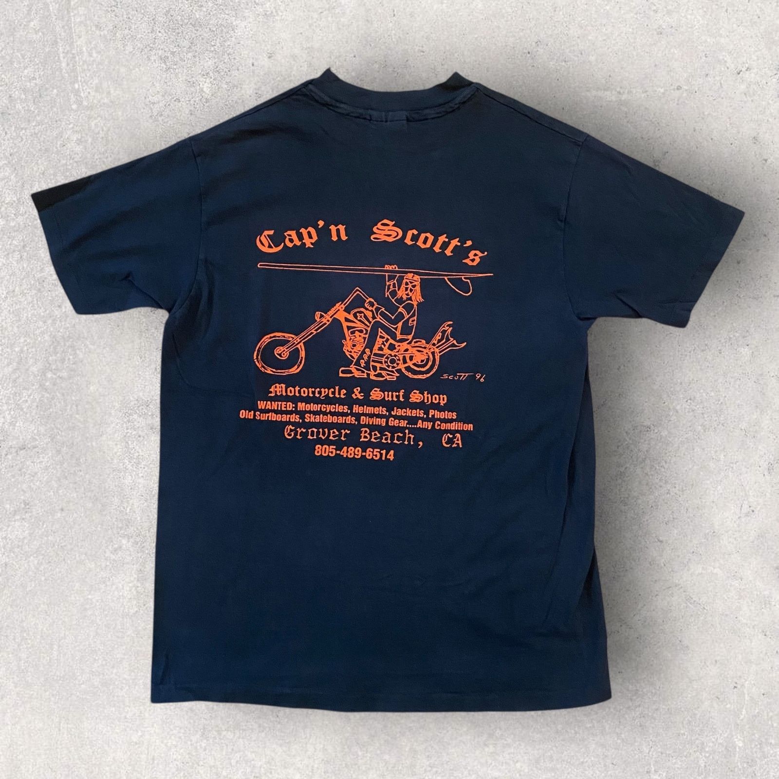 Harley Davidson × Vintage Vintage 90s Cap'n Scott's Motorcycle & Surf Shop T Shirt Size US L / EU 52-54 / 3 - 1 Thumbnail