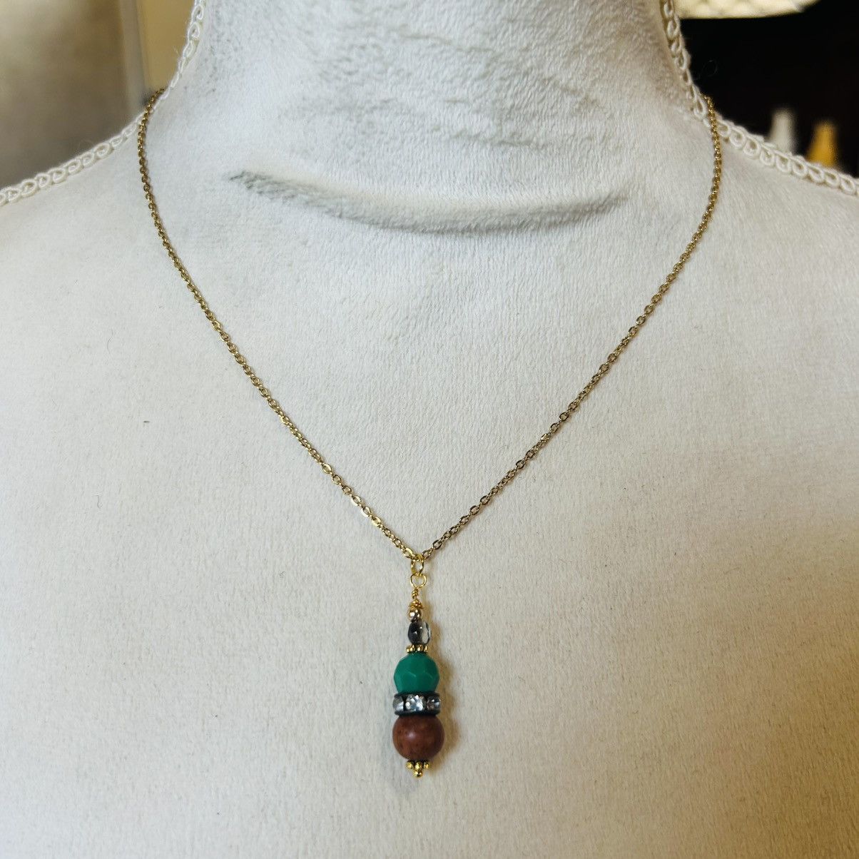 Handmade Handcrafted vintage bead drop pendant on chain necklace Size ONE SIZE - 3 Thumbnail