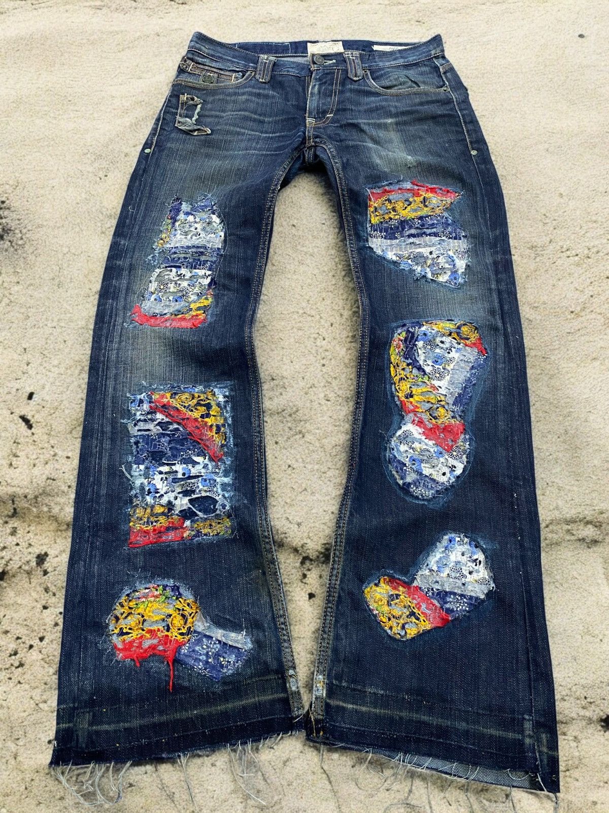 GOSTAR DE FUGA Flare Traveniti Japan Uruboro Distress Stich Denim Patchwork Size US 32 / EU 48 - 1 Thumbnail