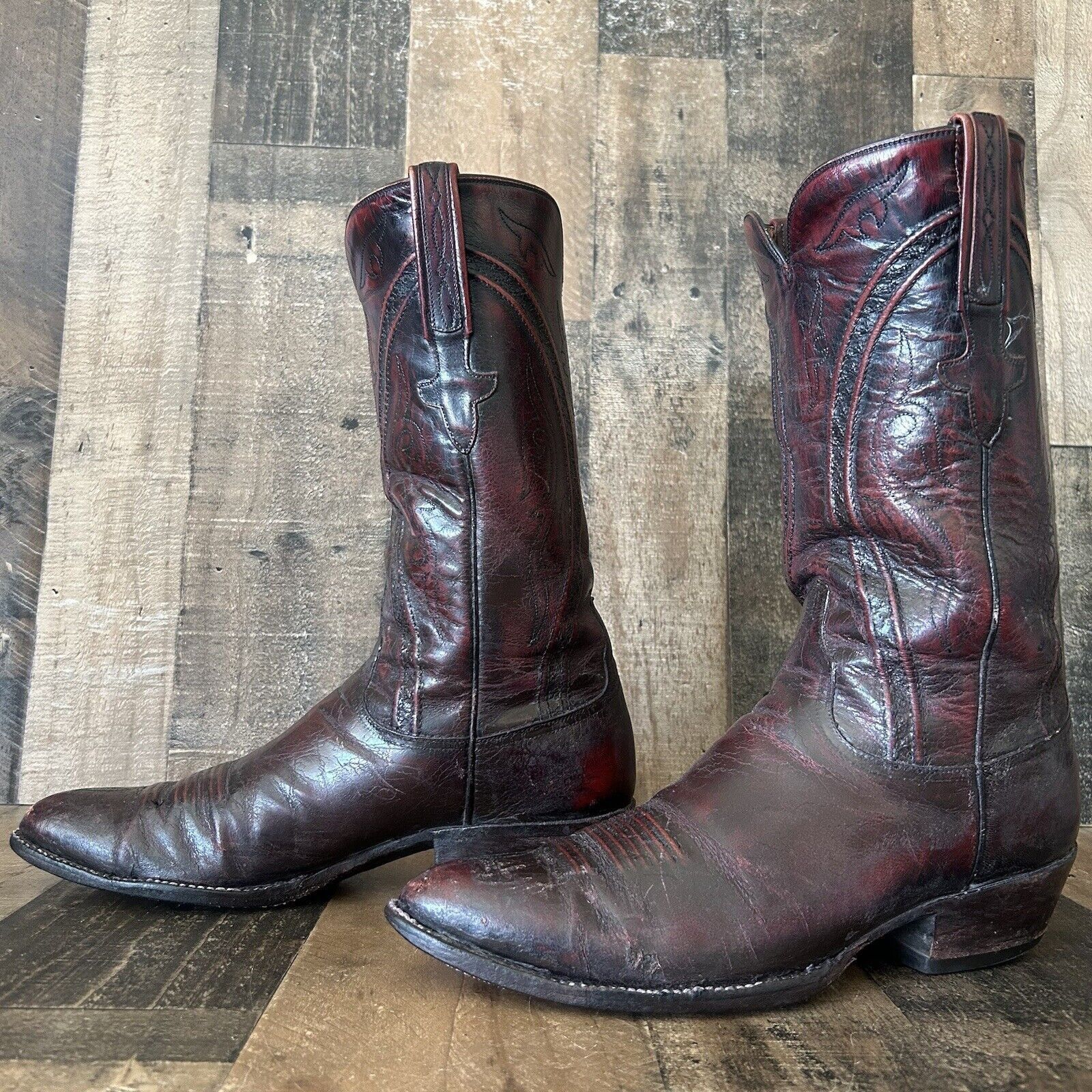 image of Lucchese L670924 Vintage Black Cherry Cowboy Boots Men 10.5D