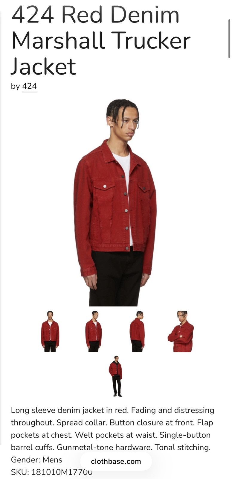 424 424 Red Denim Marshall Trucker Jacket Size US XXL / EU 58 / 5 - 11 Thumbnail