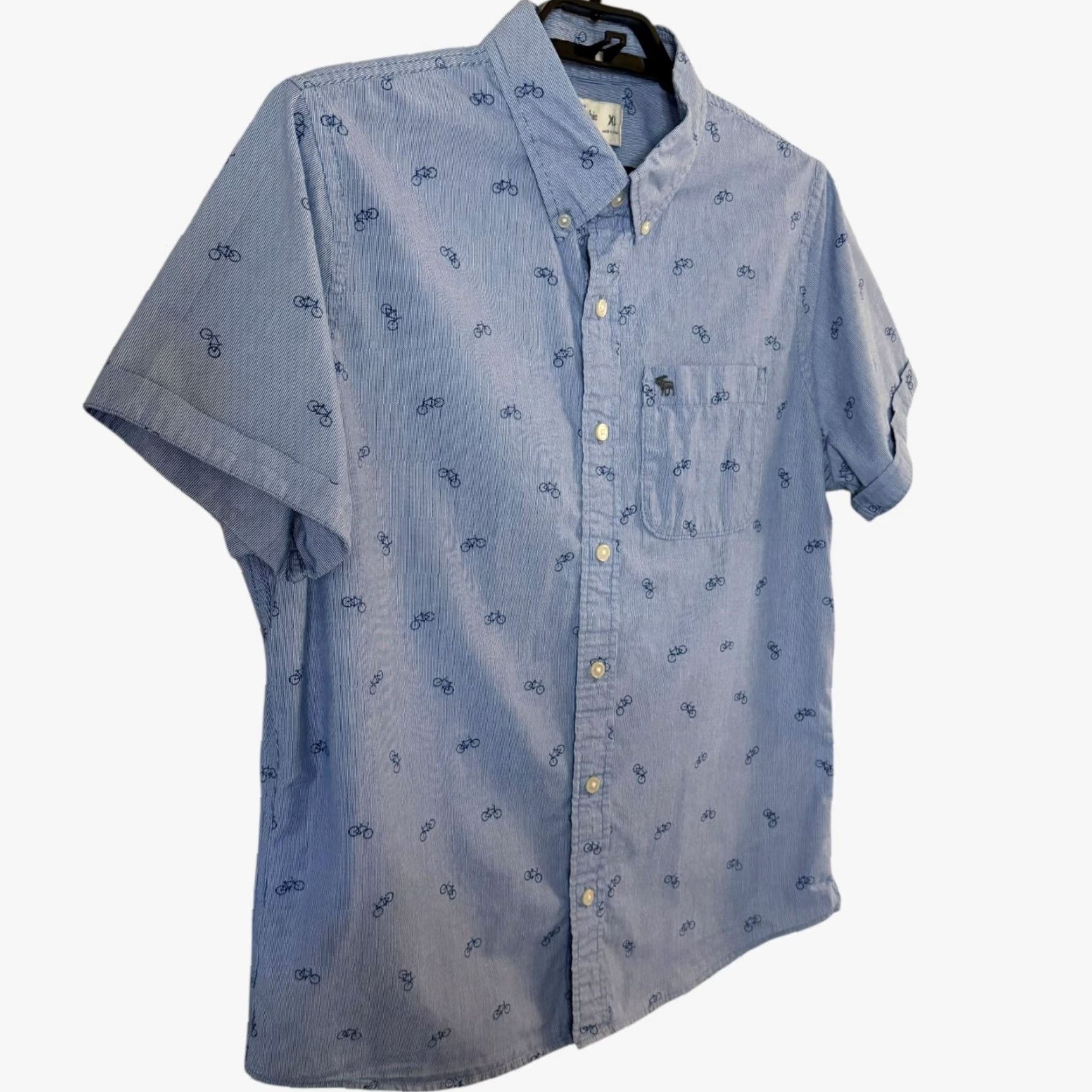 Abercrombie & Fitch Abercrombie & Fitch Shirt Blue Men's XL Short-Sleeve Button-Down Bicycle Print Size US XL / EU 56 / 4 - 3 Thumbnail